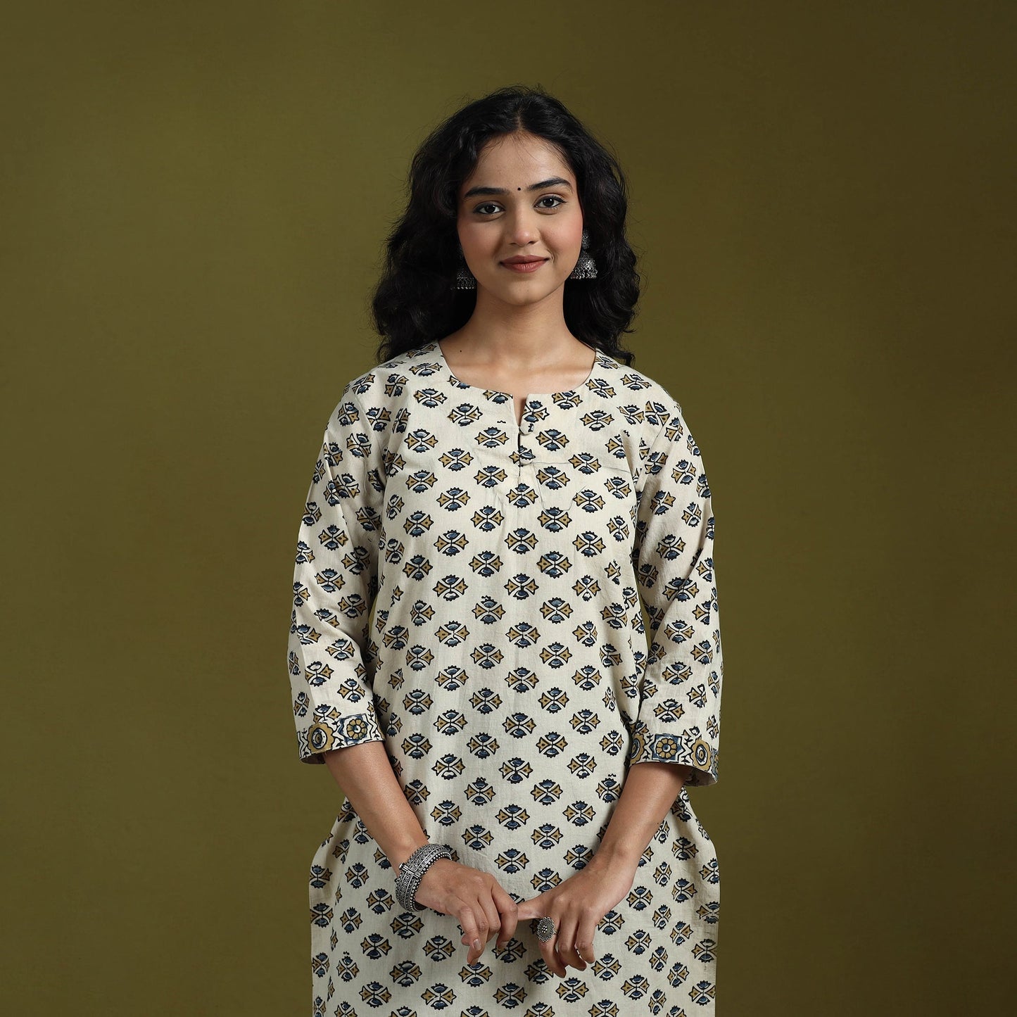 Natural dyed ajrakh hand block print cotton suit set