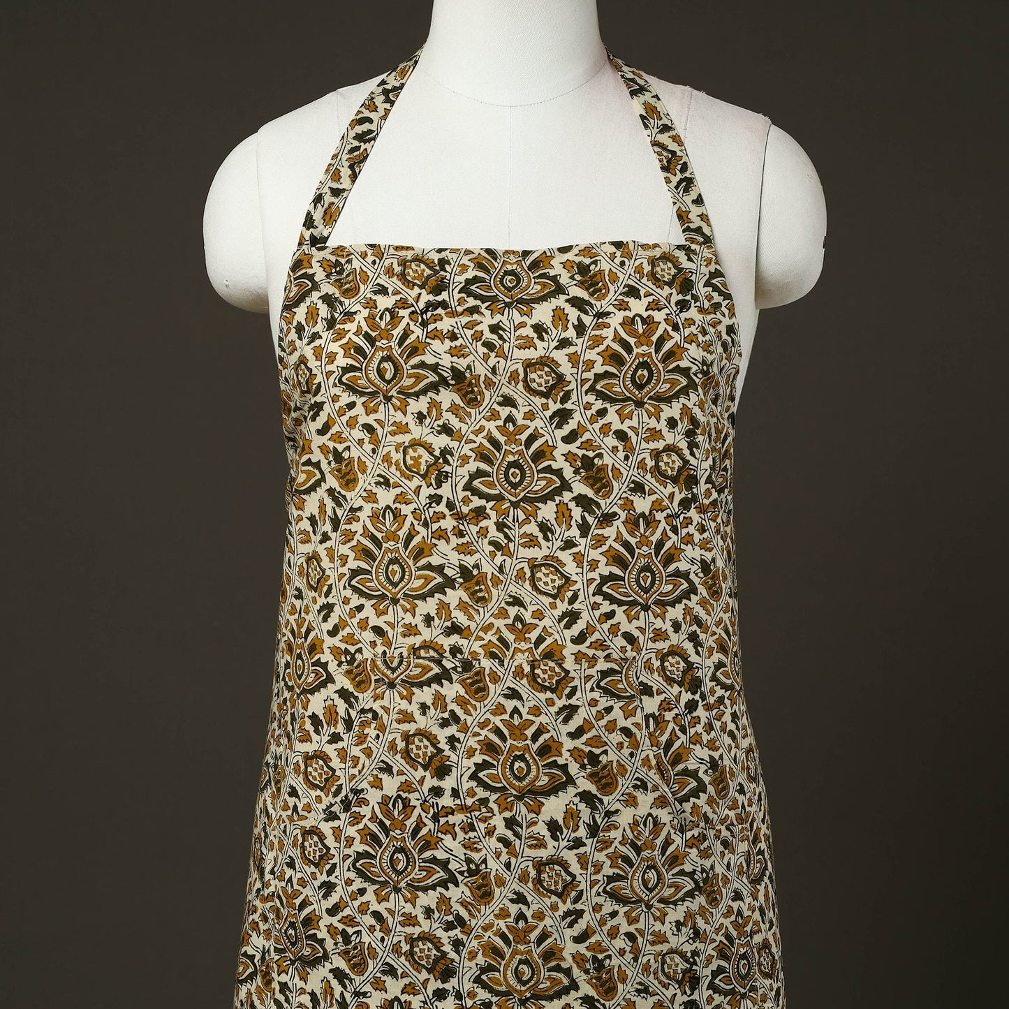 Beige Bagru Block Print Cotton Apron with Pocket