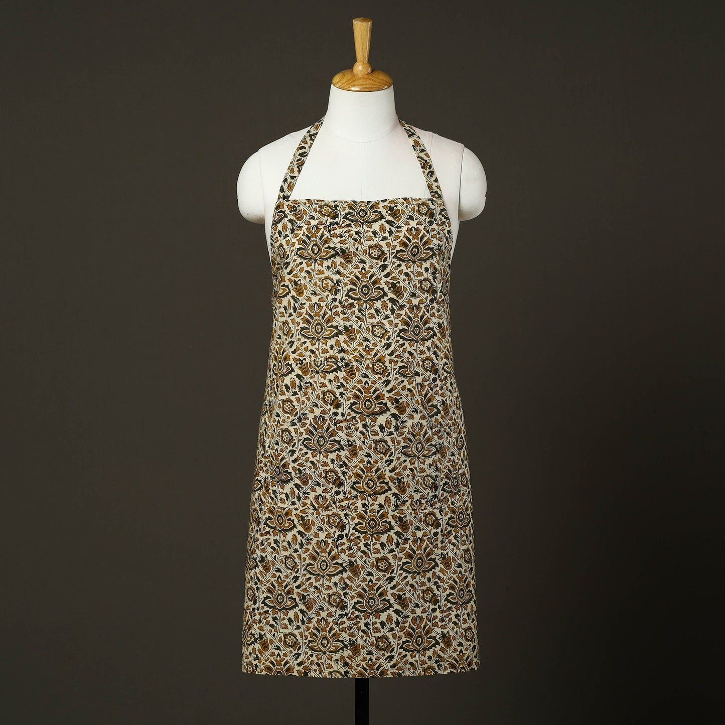 Beige Bagru Block Print Cotton Apron with Pocket