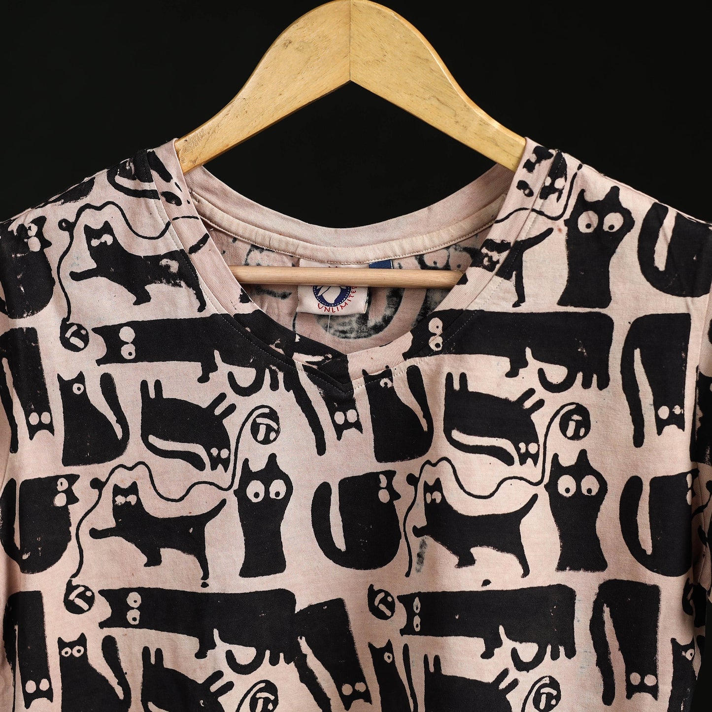 Natural dyed bindaas block art printed cotton v neck