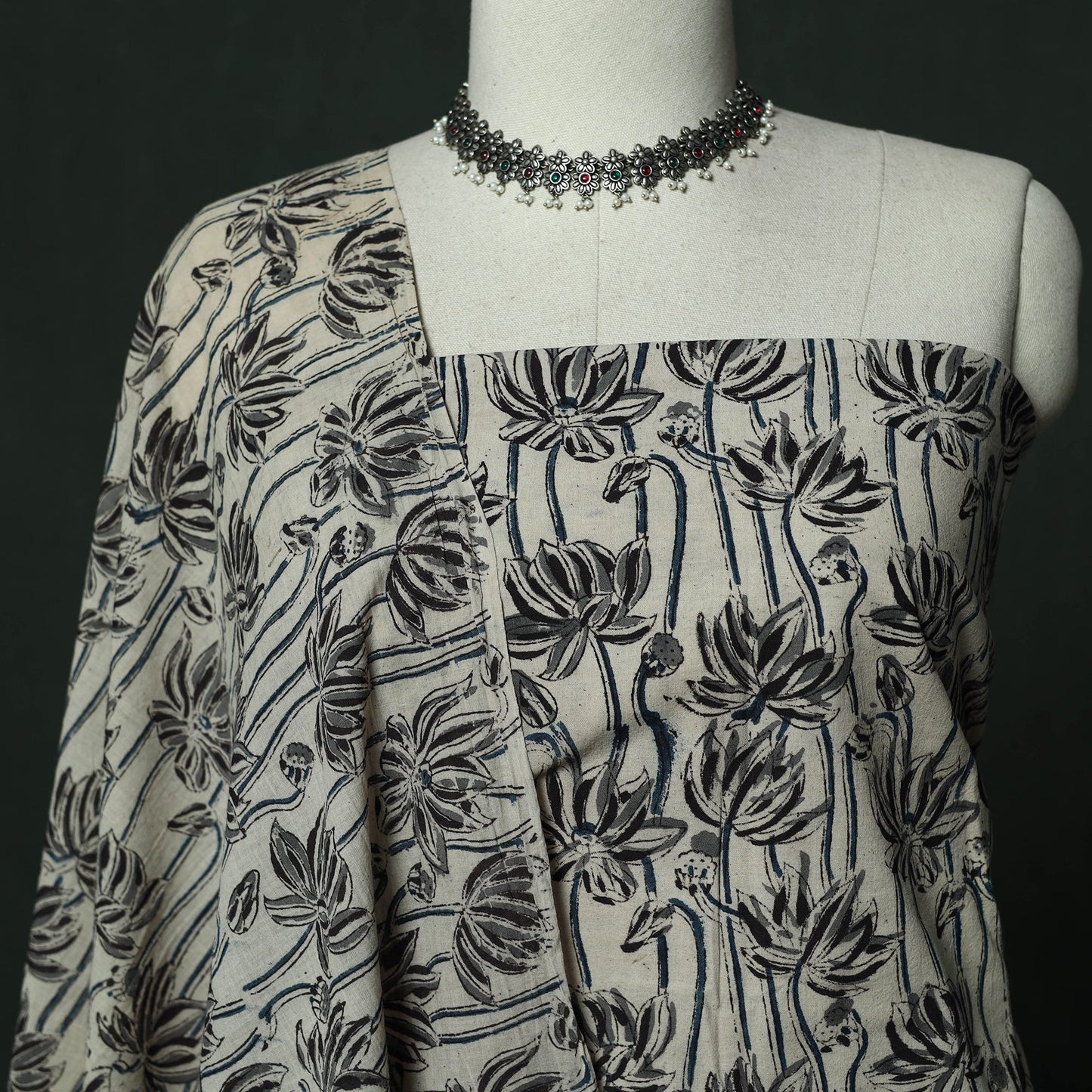 Natural dyed block print cotton pedana kalamkari 2pc