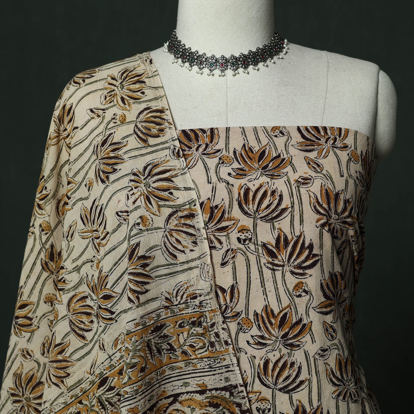 Natural dyed block print cotton pedana kalamkari 2pc