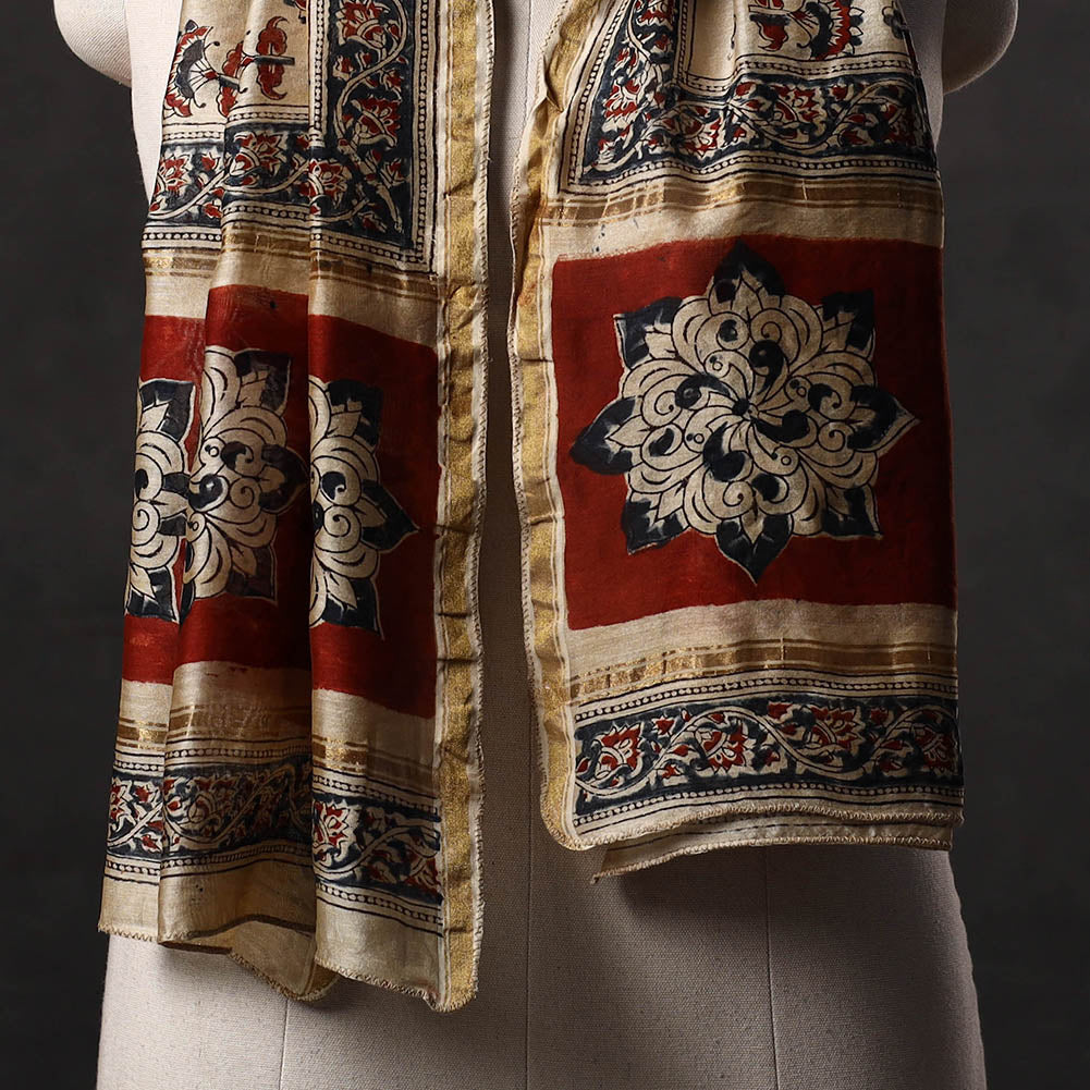 Natural dyed handloom chanderi silk pedana kalamkari stole