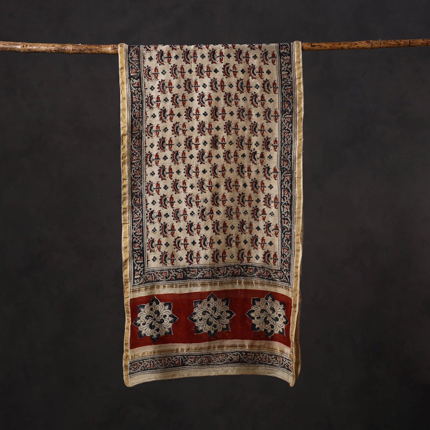 Natural dyed handloom chanderi silk pedana kalamkari stole