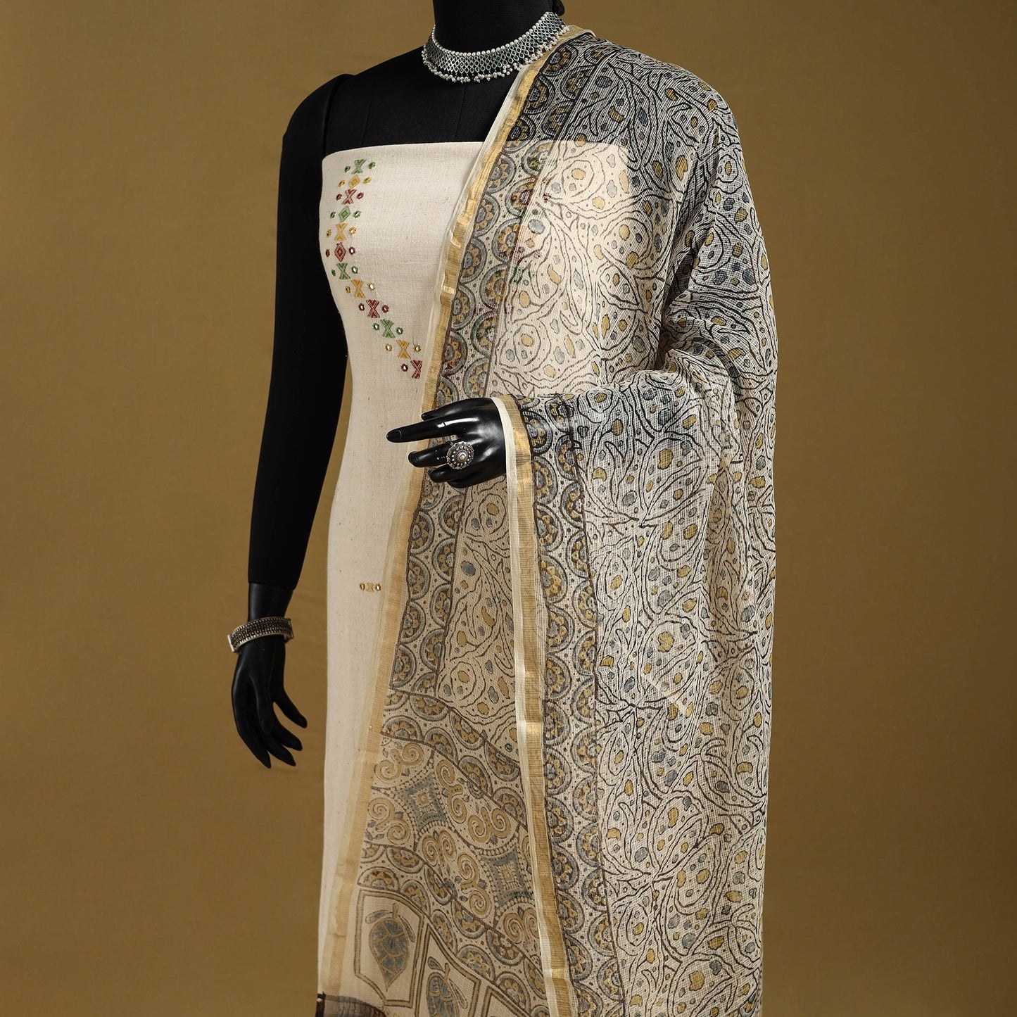 Beige - natural dyed kota doria cotton dupatta 11