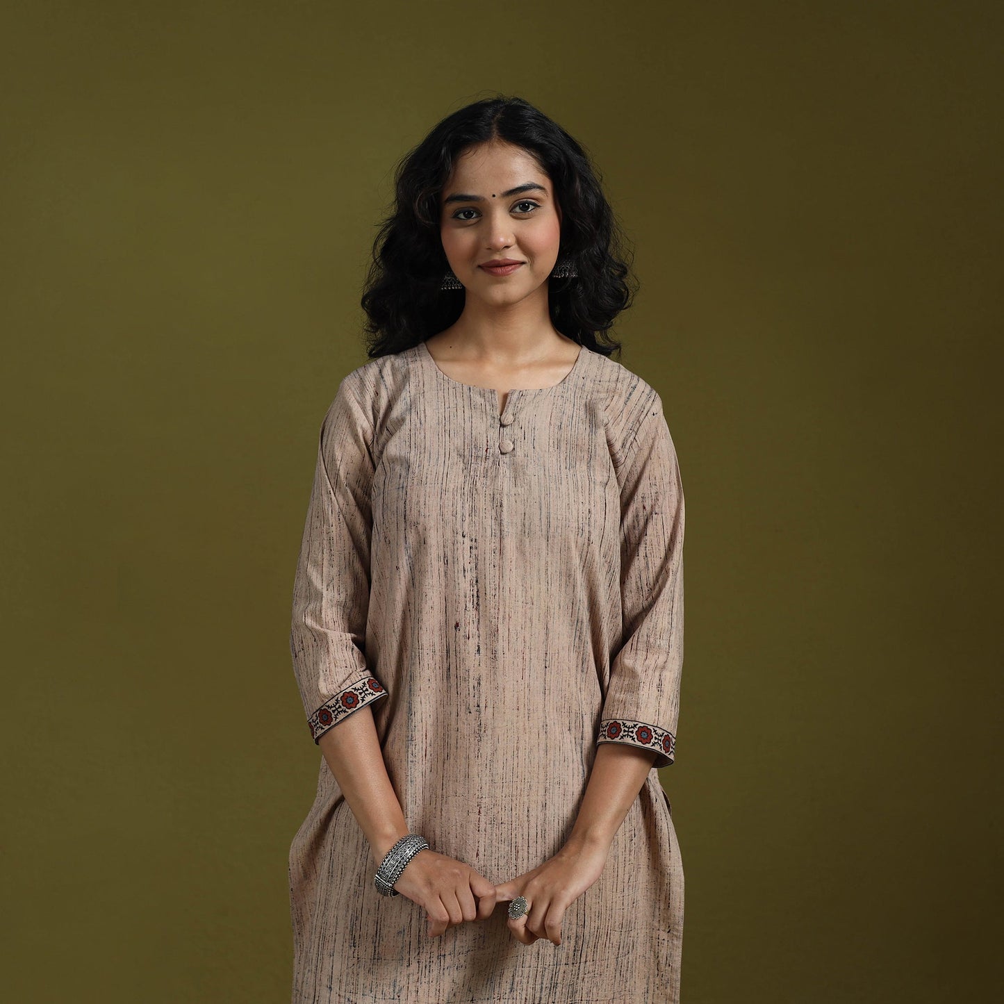 Natural dyed brush design ajrakh print cotton suit set