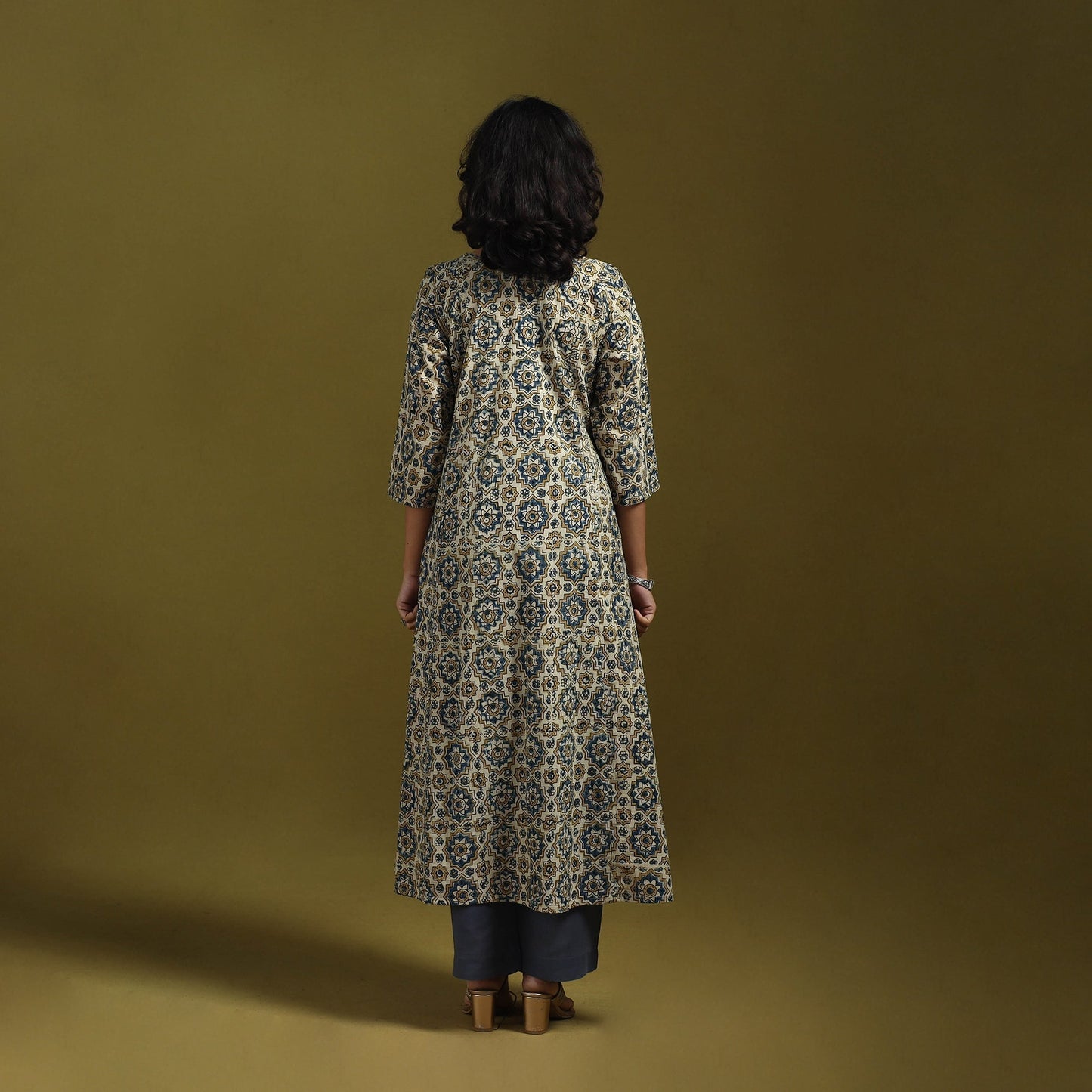 Natural dyed cotton a-line kurta for women 19 - handcrafted