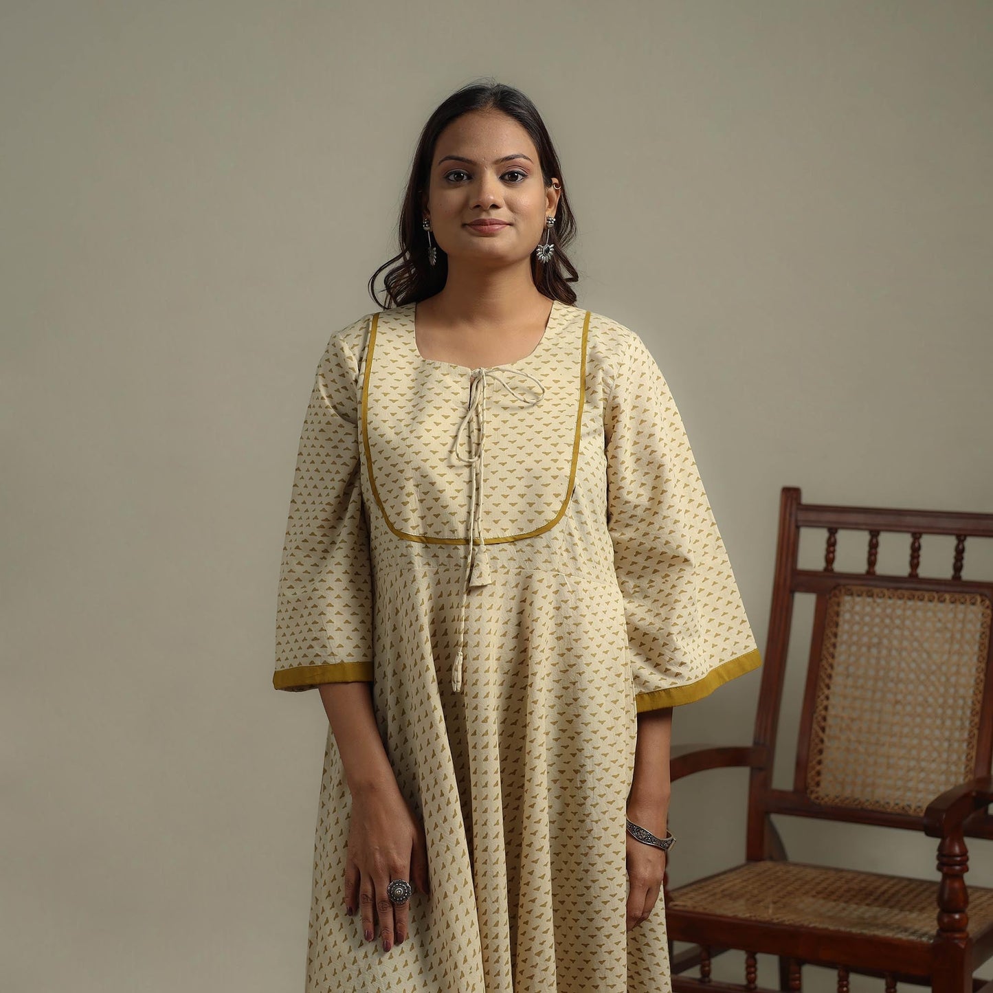 Natural dyed cotton flared dress 12 - handcrafted