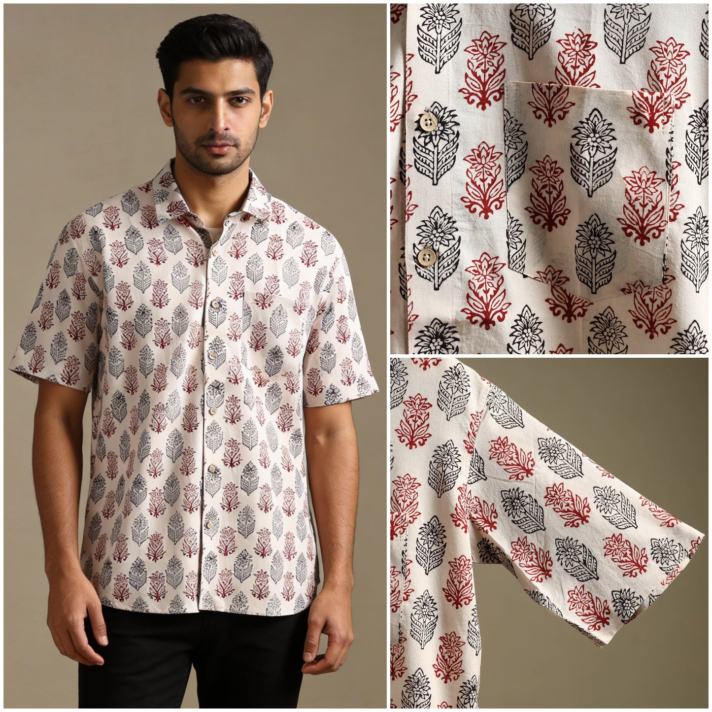 Natural dyed cotton men half sleeve hand bagh shirt 04