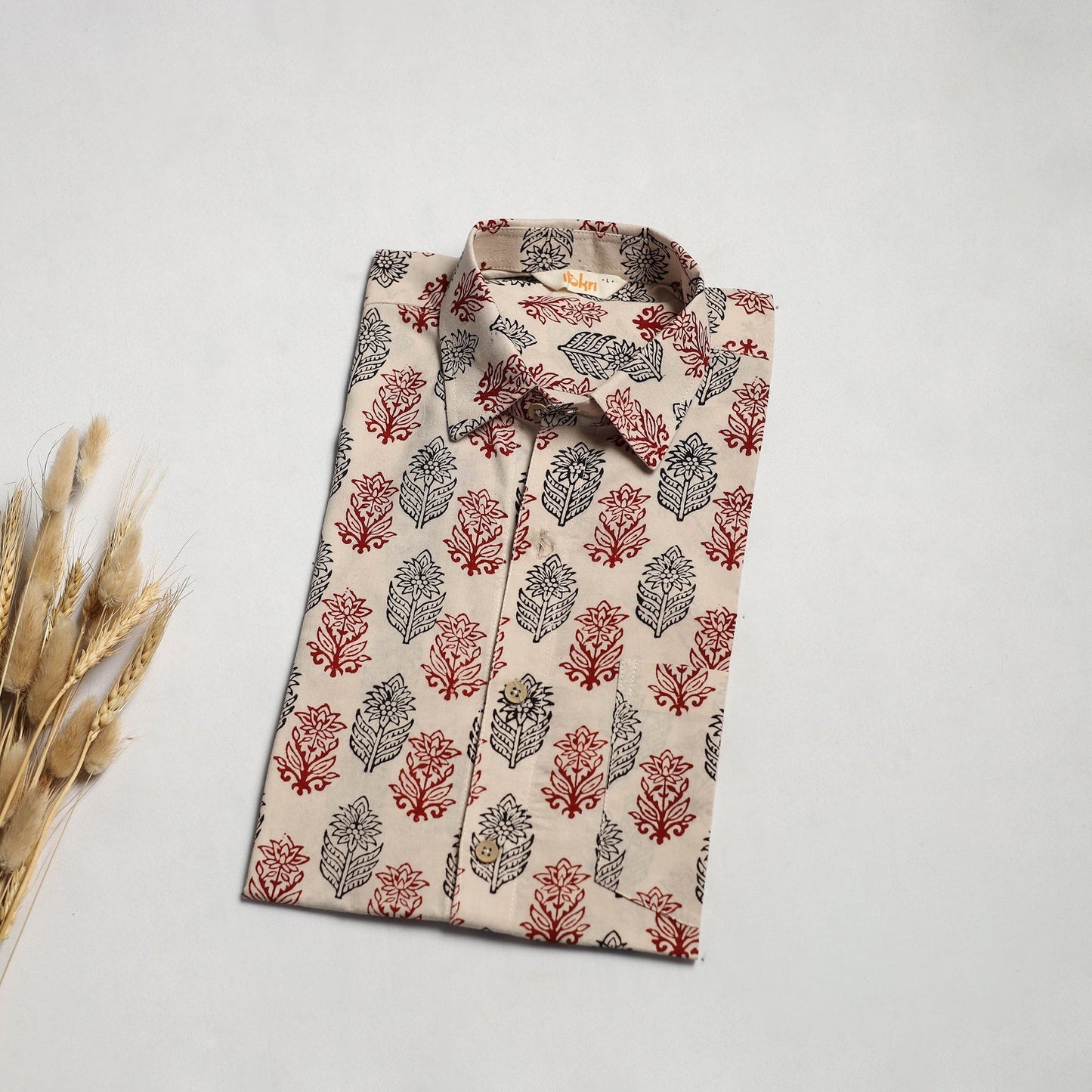 Natural dyed cotton men half sleeve hand bagh shirt 04