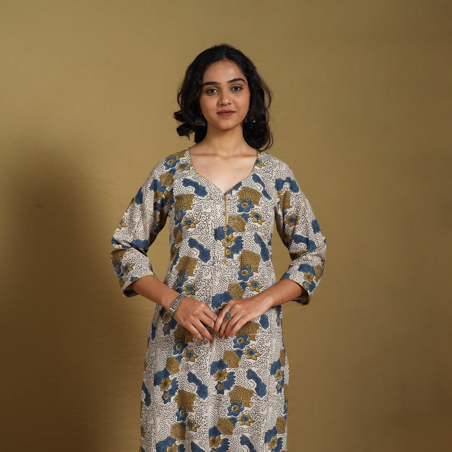 Beige - natural dyed cotton straight hand kurta 21