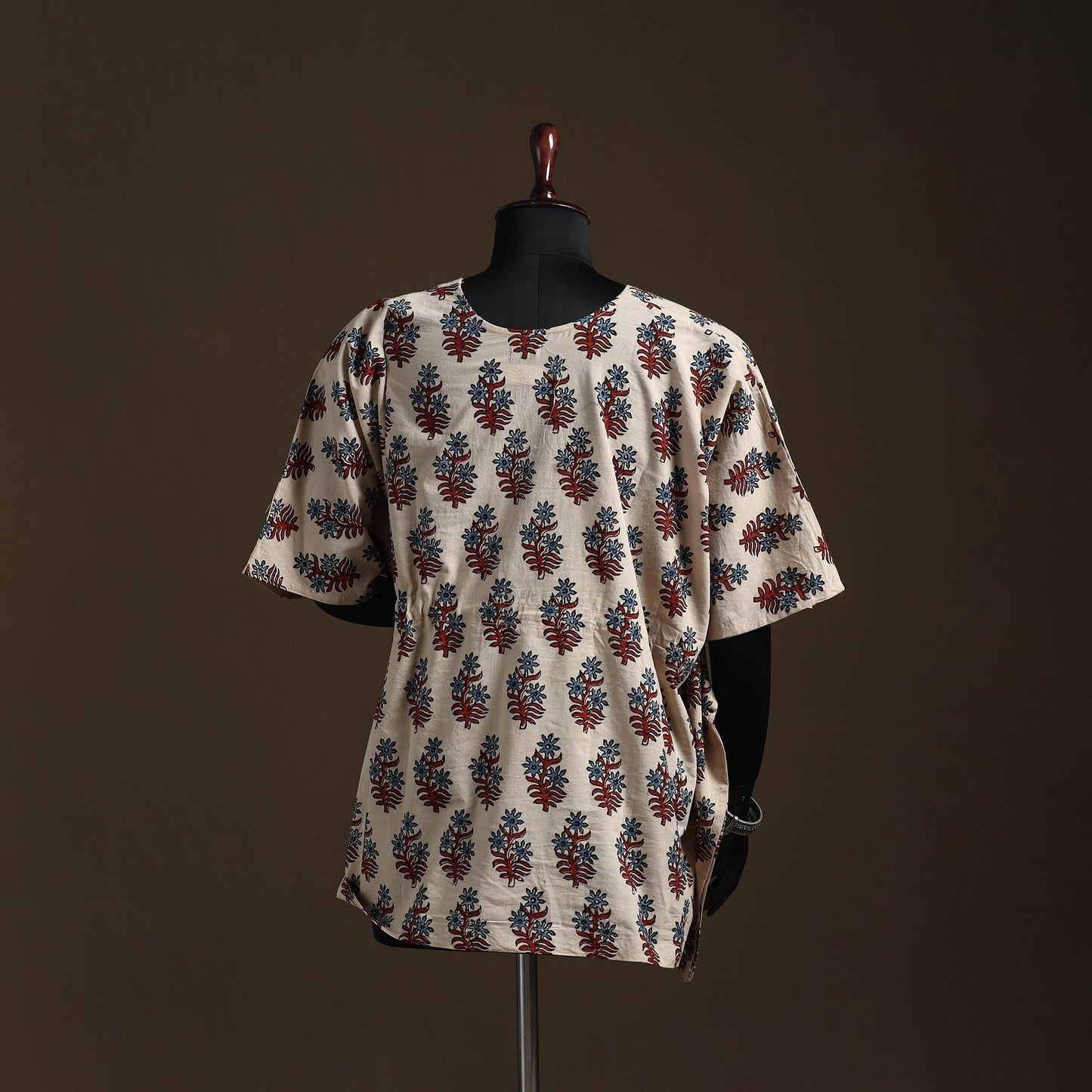 Natural dyed hand block ajrakh print cotton kaftan (short)