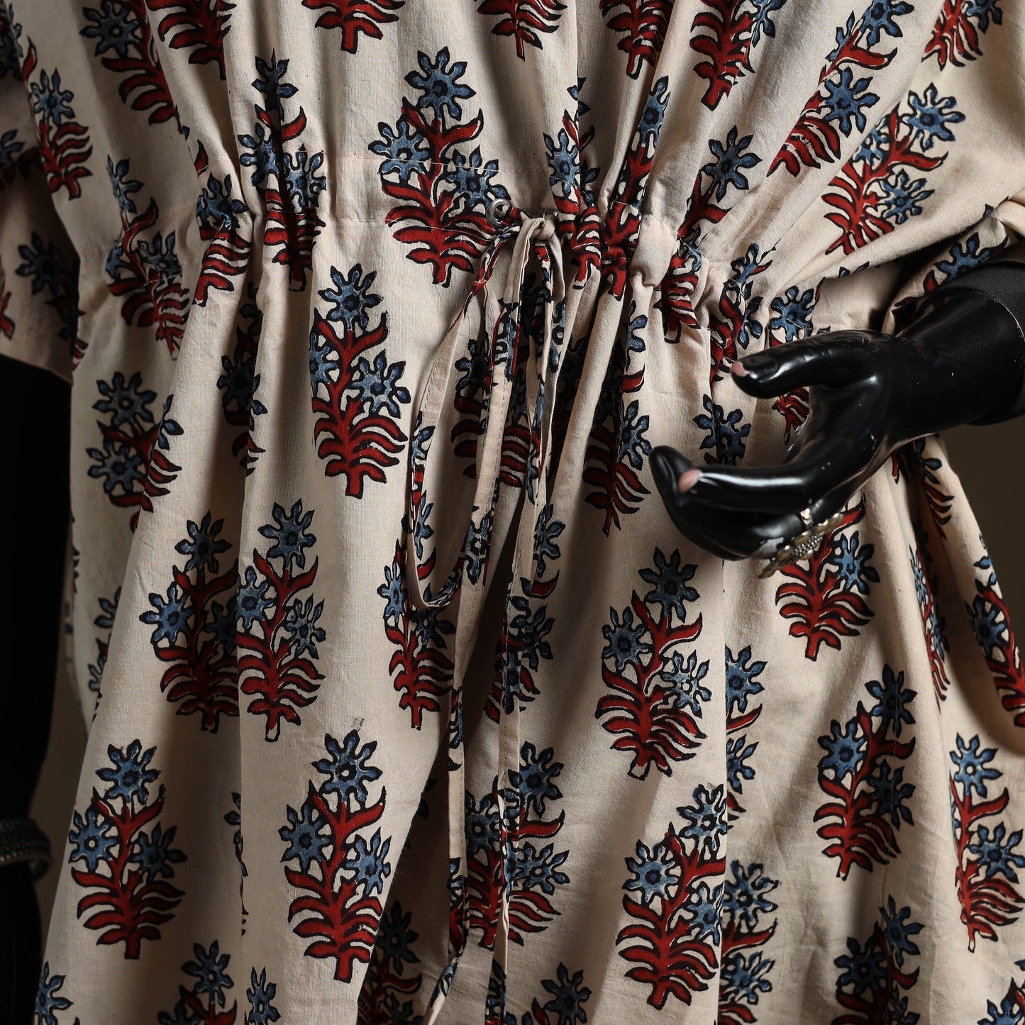 Natural dyed hand block ajrakh print cotton kaftan (short)