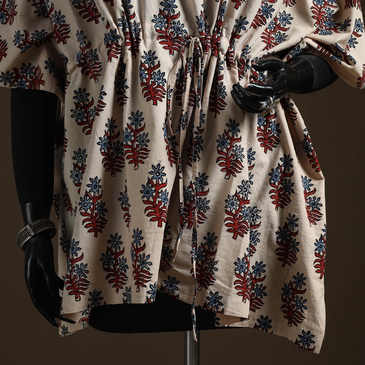 Natural dyed hand block ajrakh print cotton kaftan (short)