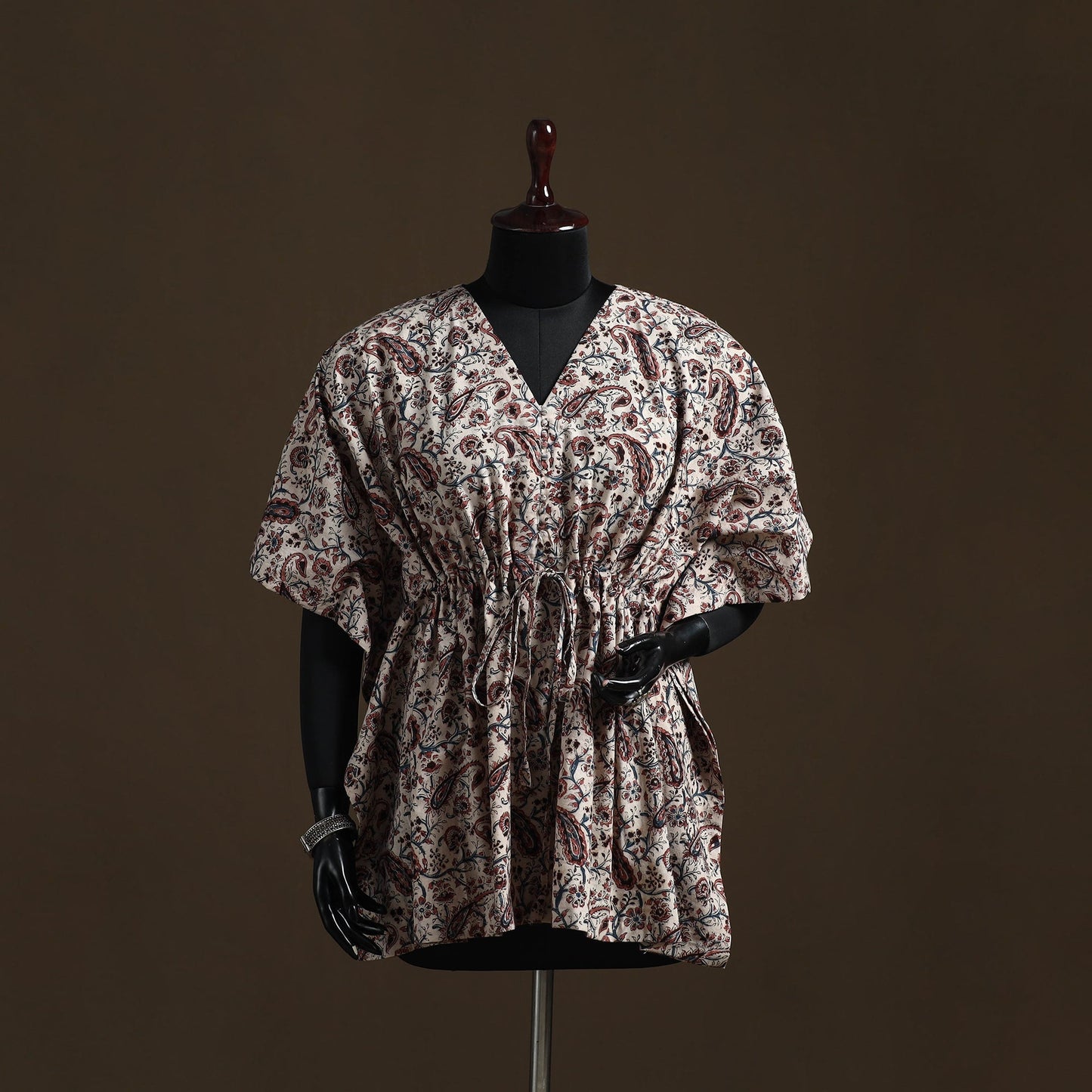 Natural dyed hand block kalamkari print cotton kaftan