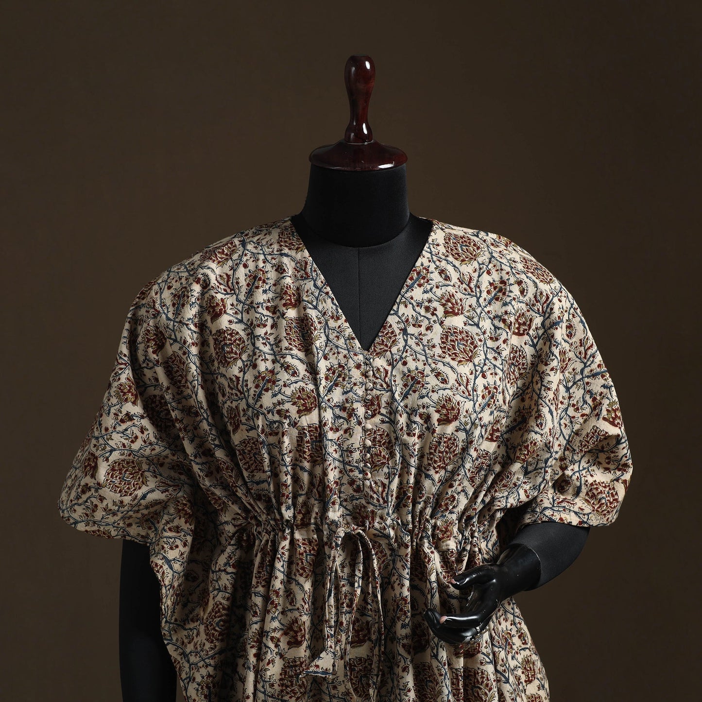 Natural dyed hand block kalamkari print cotton kaftan
