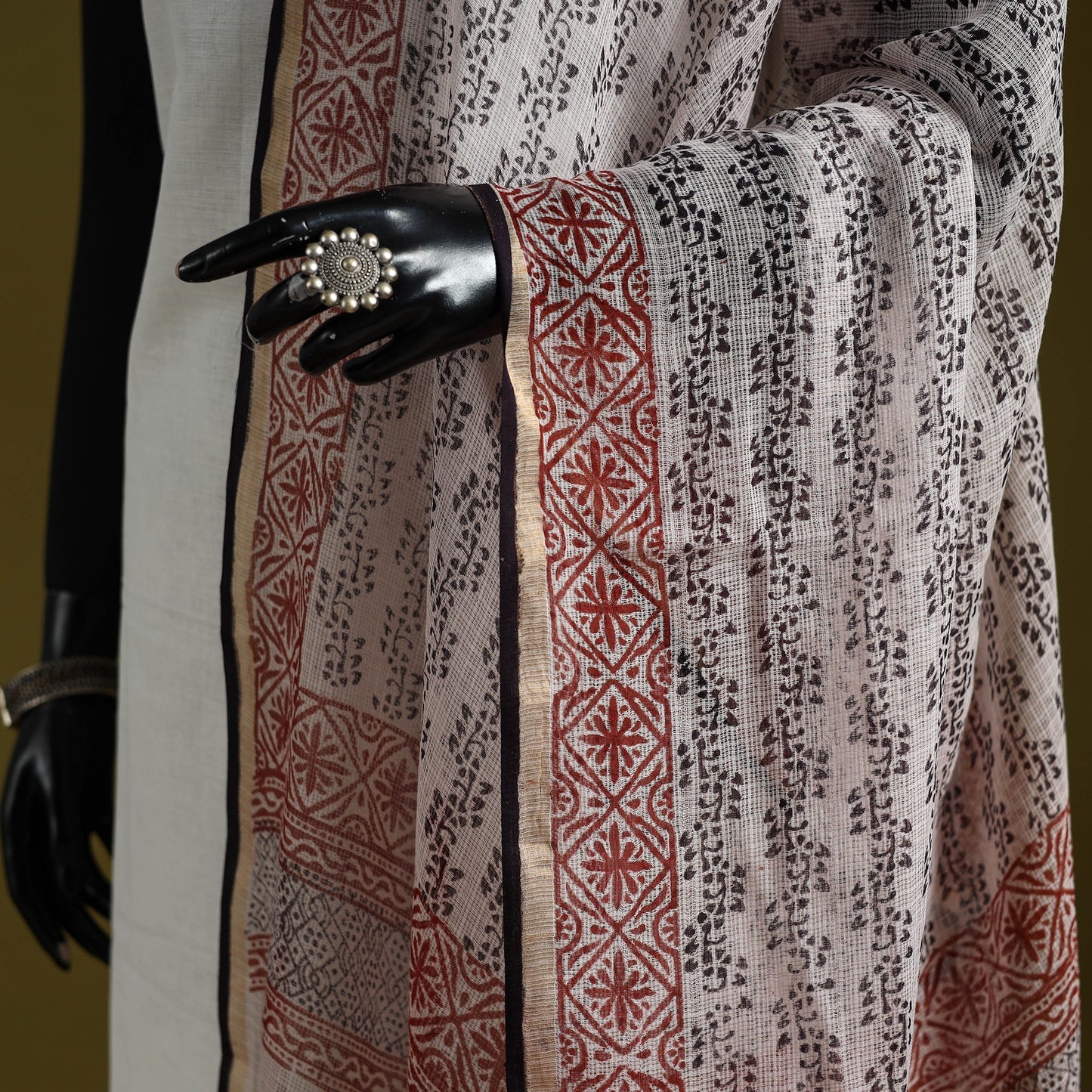 Natural dyed kota doria cotton hand block bagh print