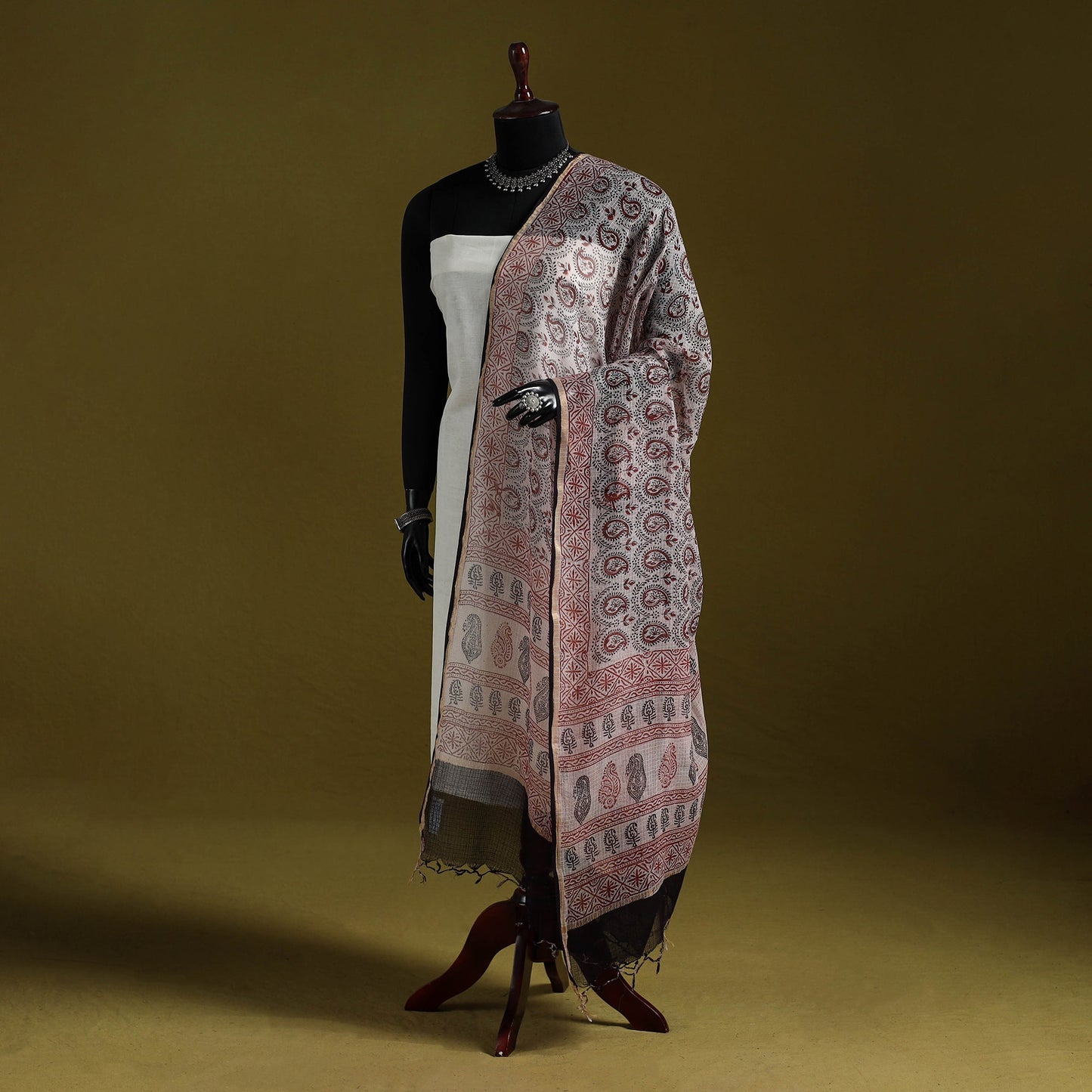 Natural dyed kota doria cotton hand block bagh print