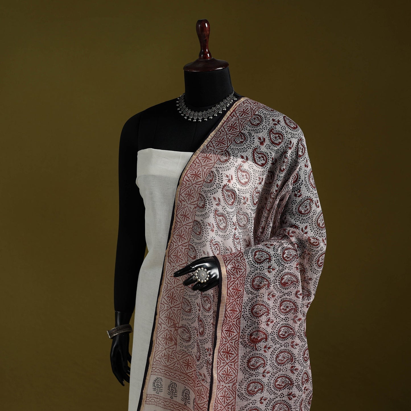 Natural dyed kota doria cotton hand block bagh print