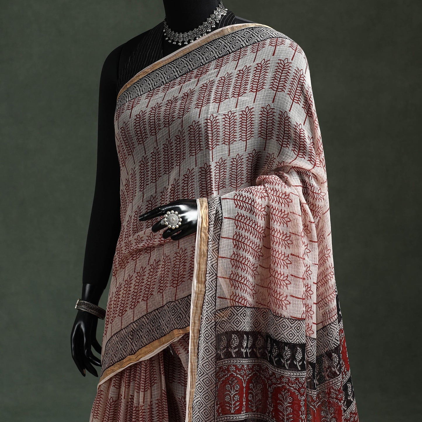 Natural dyed kota doria cotton hand block bagh print saree