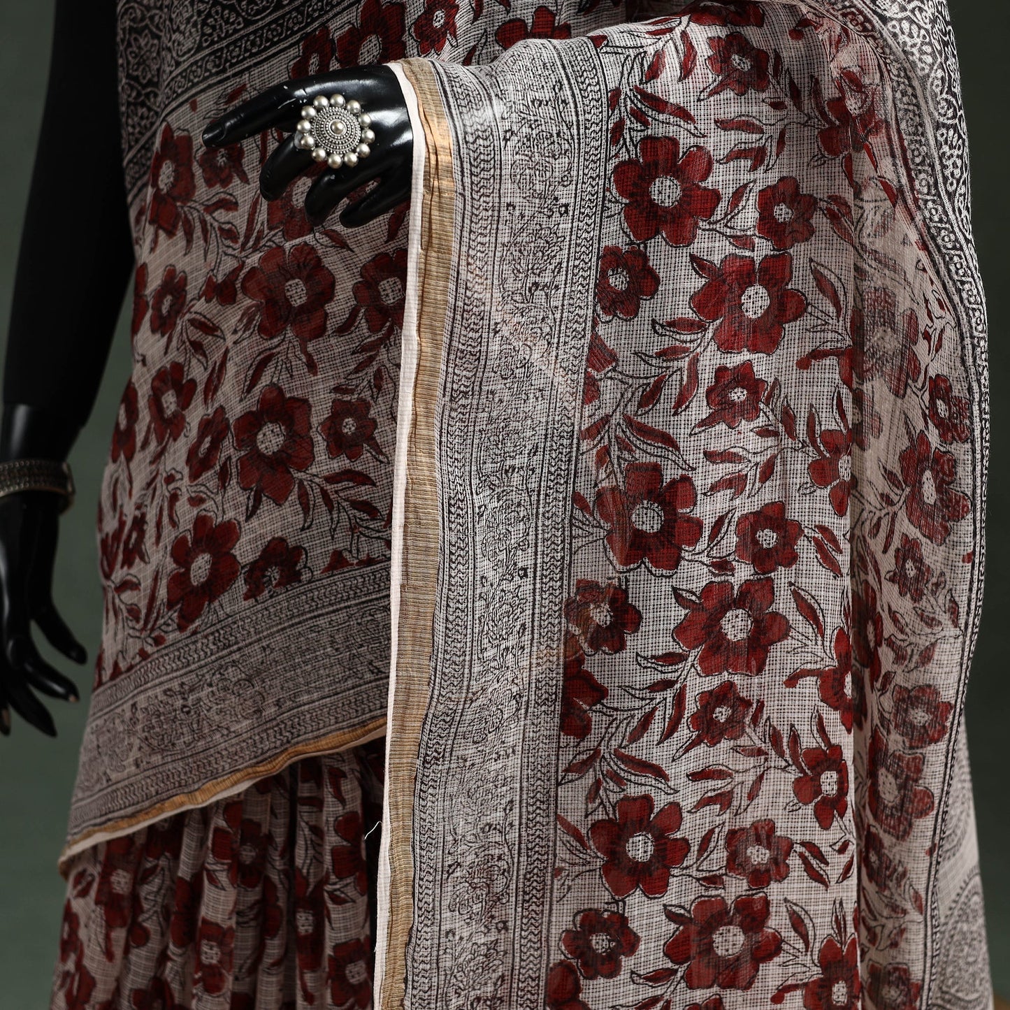 Natural dyed kota doria cotton hand block bagh print saree