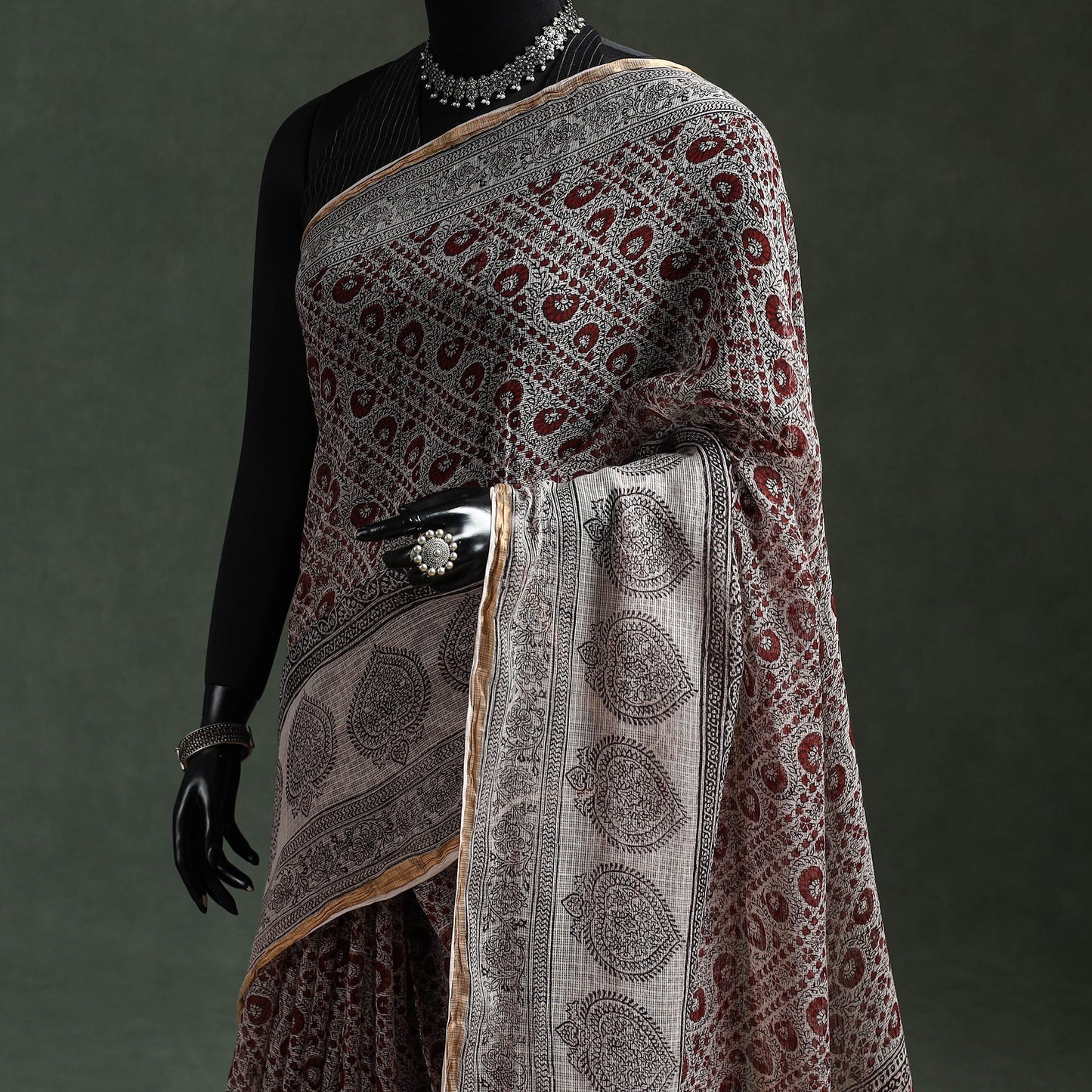 Natural dyed kota doria cotton hand block bagh print saree