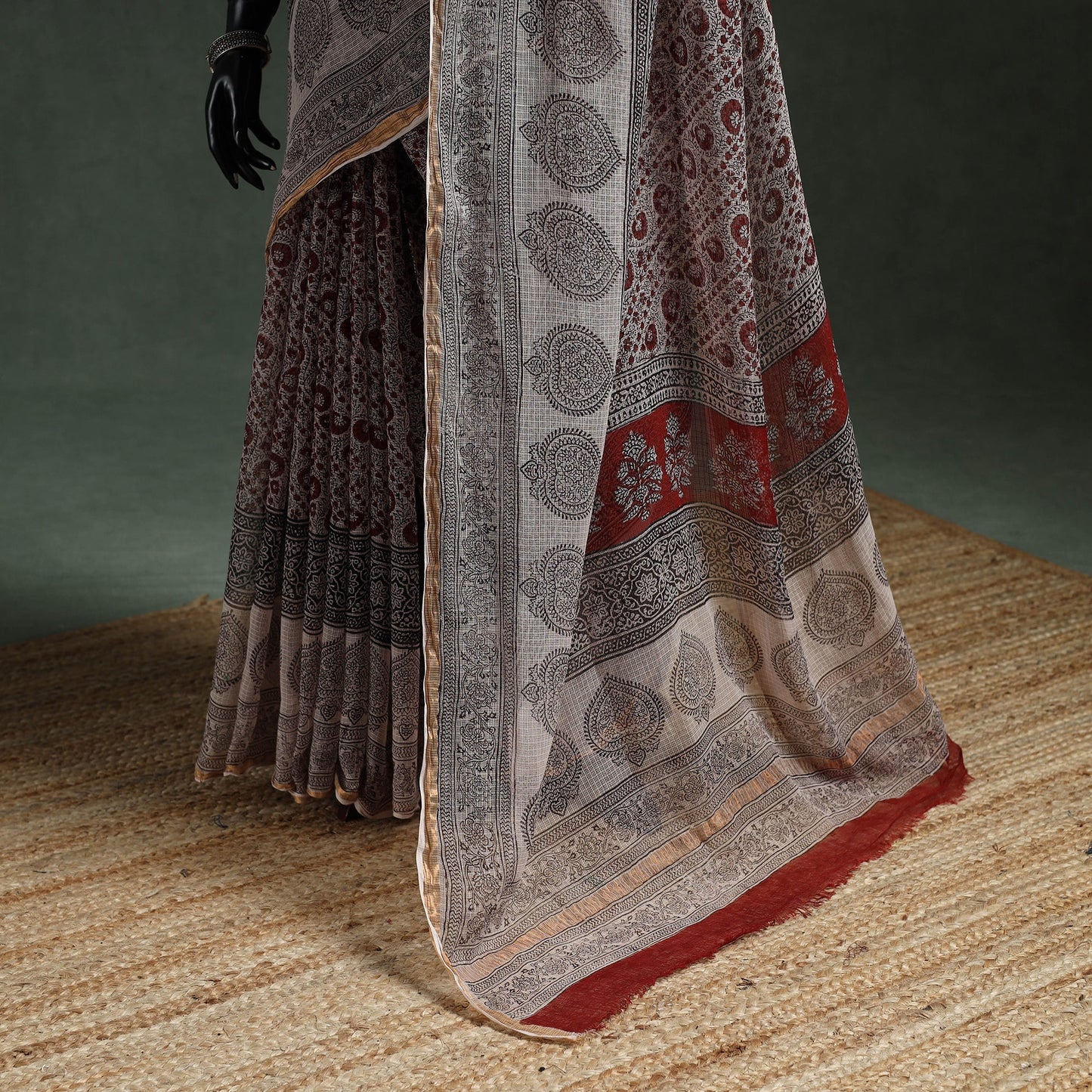 Natural dyed kota doria cotton hand block bagh print saree