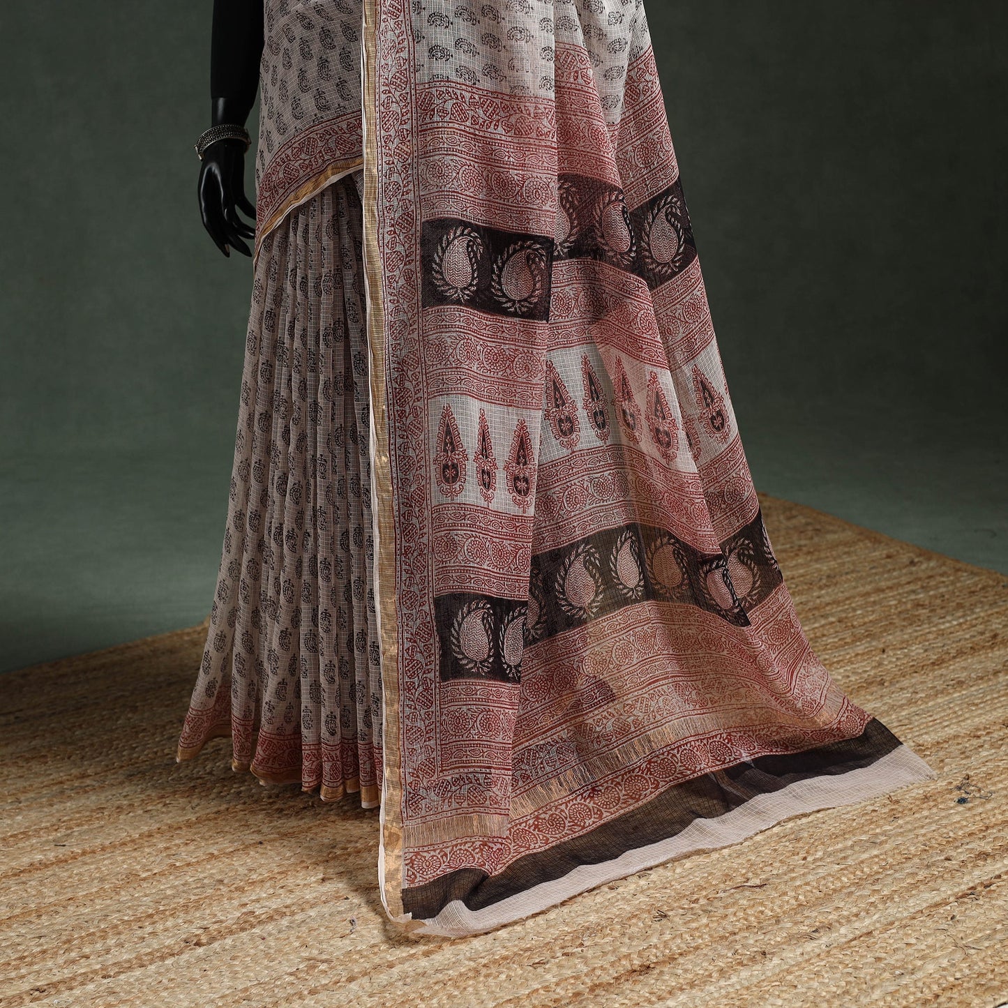 Natural dyed kota doria cotton hand block bagh print saree