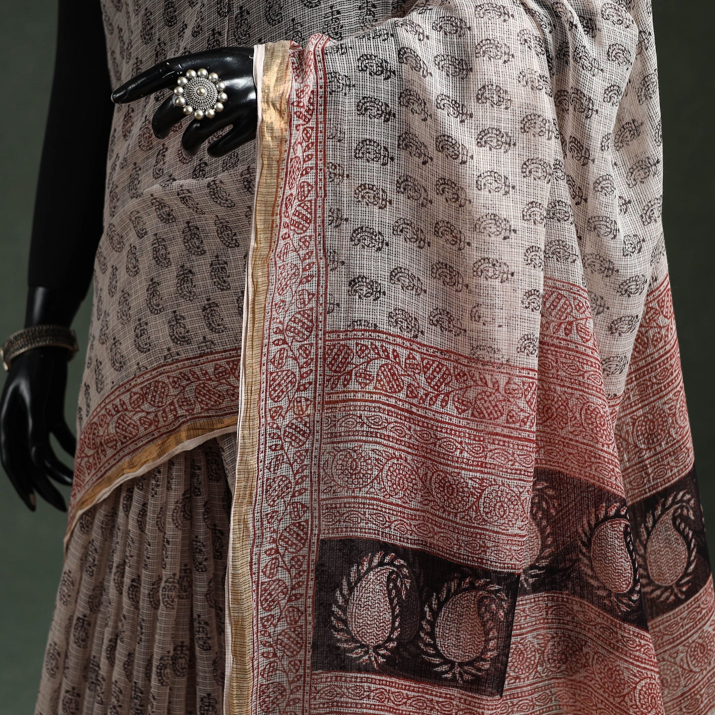 Natural dyed kota doria cotton hand block bagh print saree
