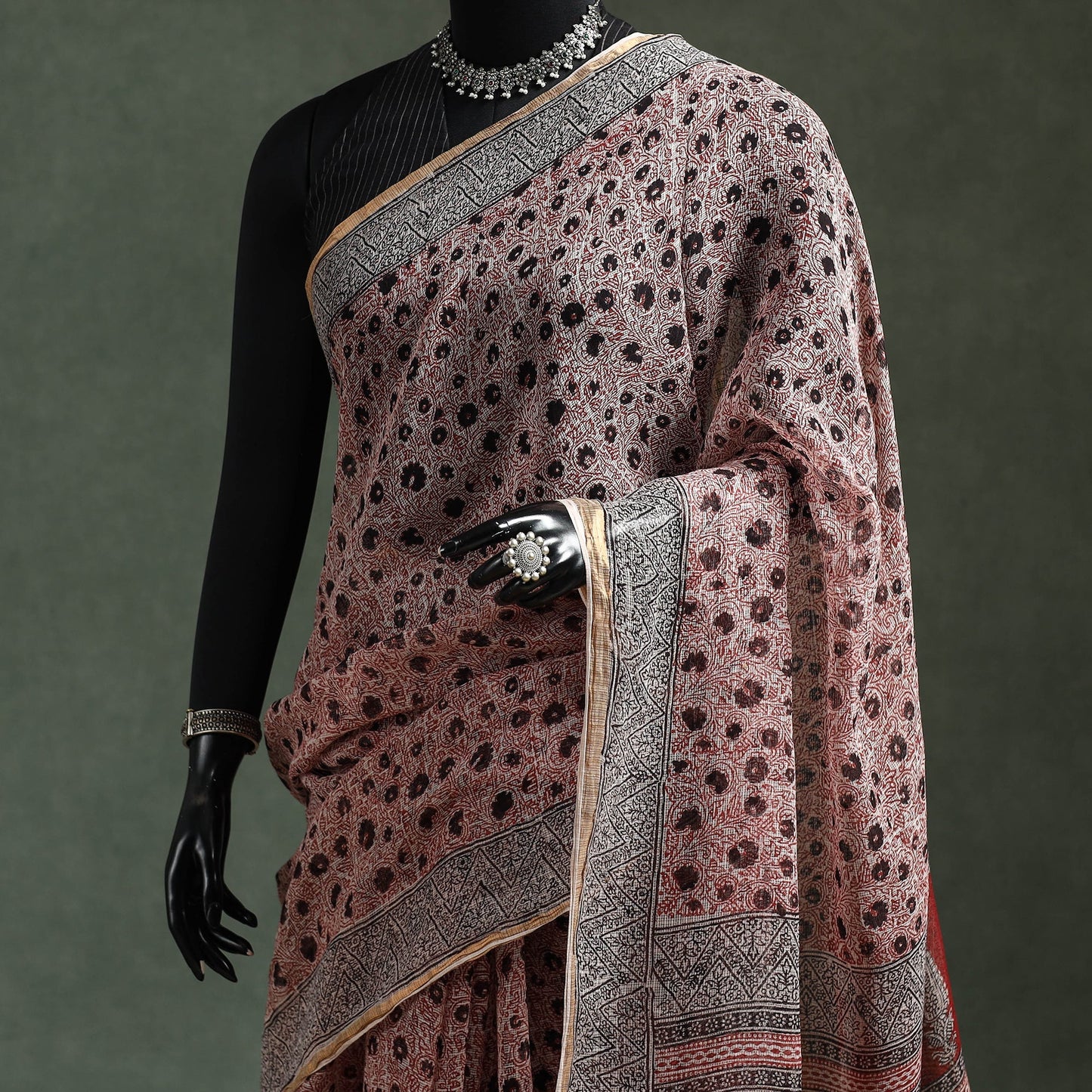 Natural dyed kota doria cotton hand block bagh print saree