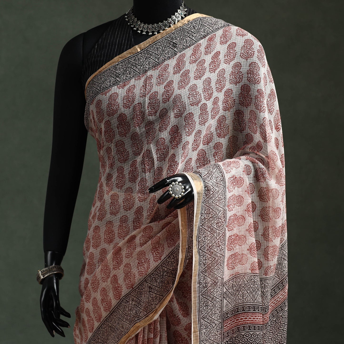 Natural dyed kota doria cotton hand block bagh print saree
