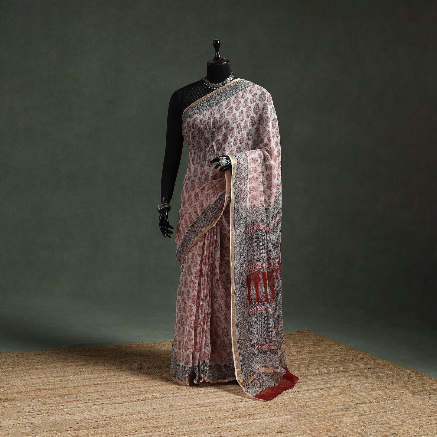 Natural dyed kota doria cotton hand block bagh print saree