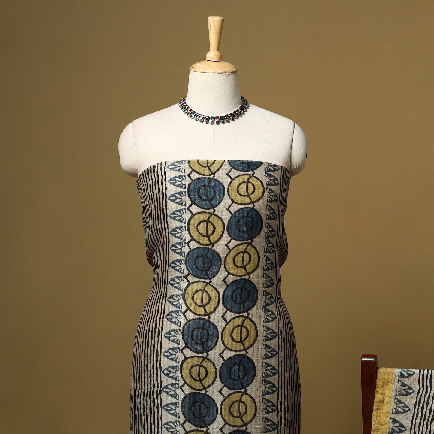 Natural dyed linen silk 2pc unstitched dress material 06