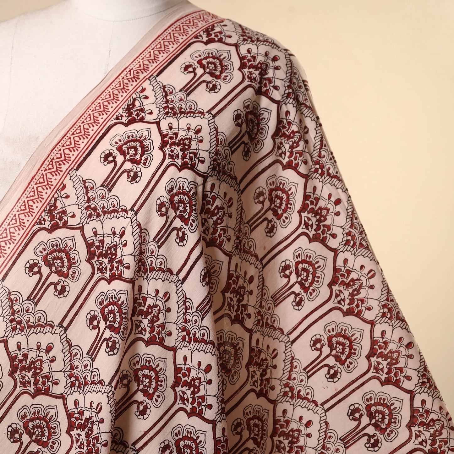 Beige - natural dyed mul cotton bagh fabric 14 - handcrafted