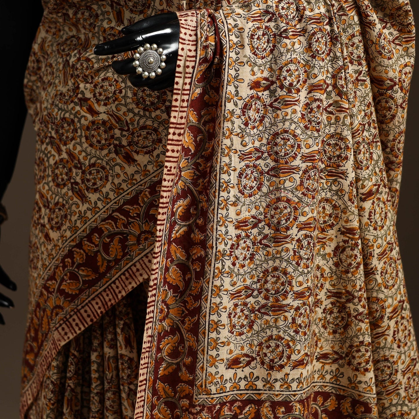 Beige - natural dyed pedana cotton kalamkari saree 36