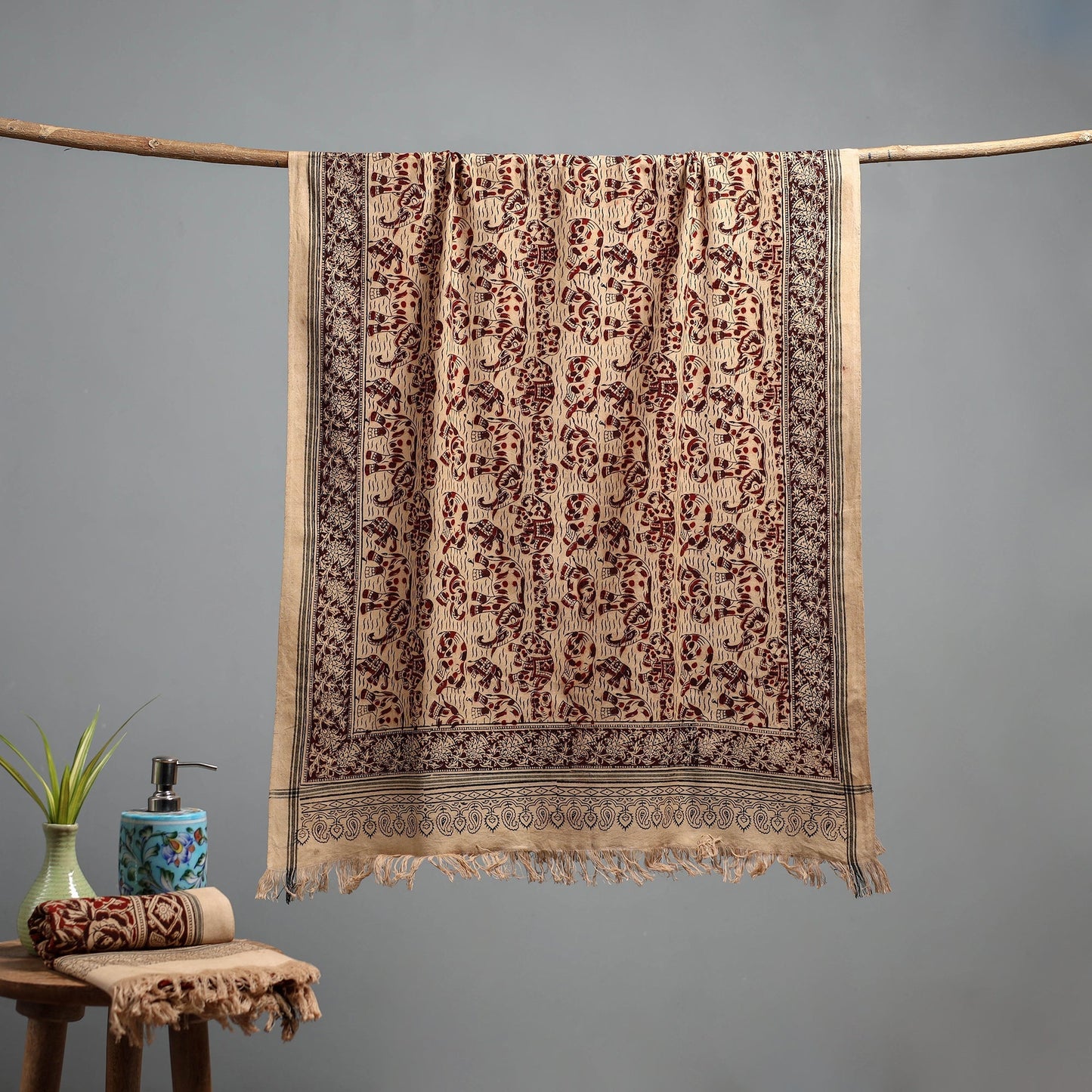 Natural dyed pedana kalamkari printed handloom cotton towel
