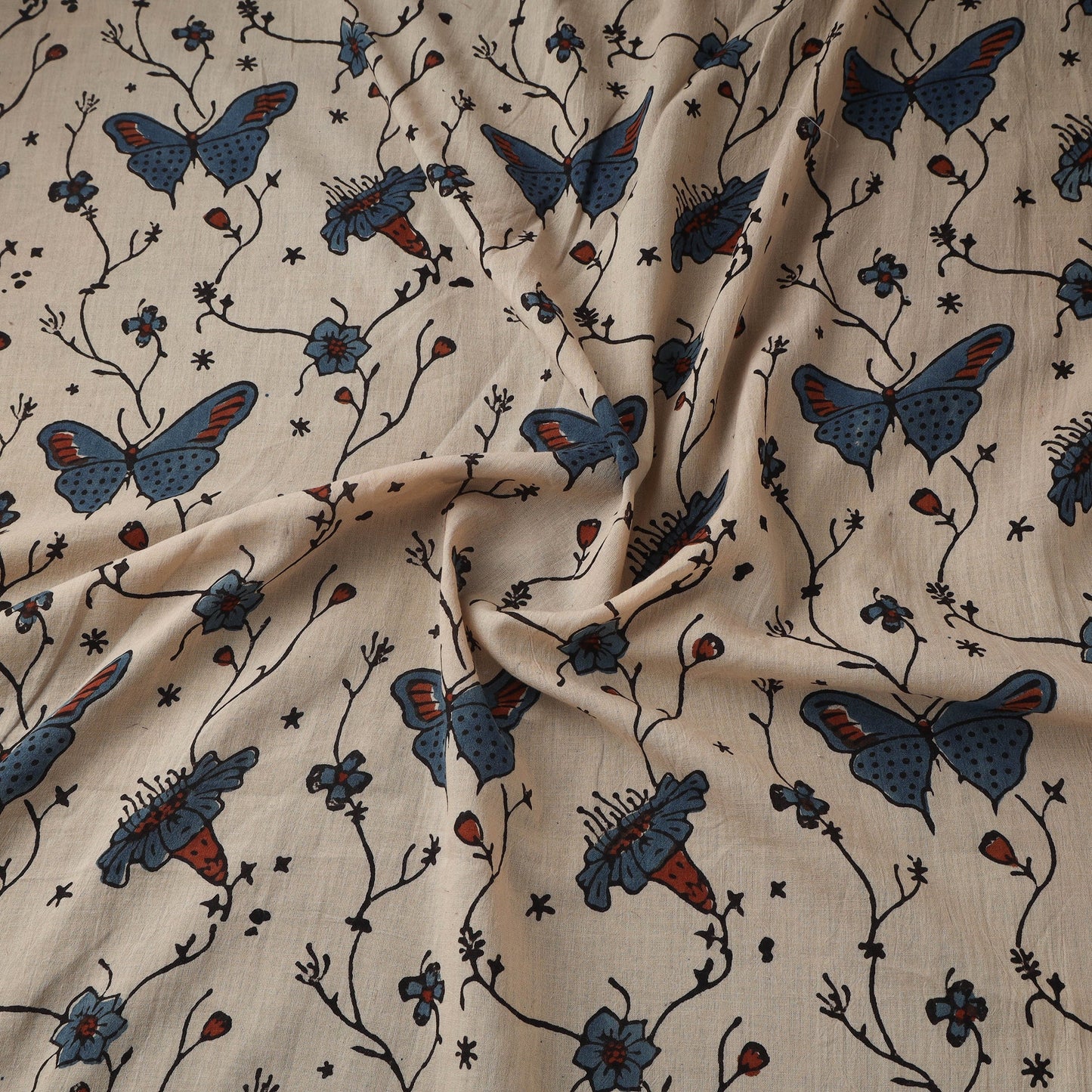 Natural dyed pure mul cotton hand block ajrakh print fabric