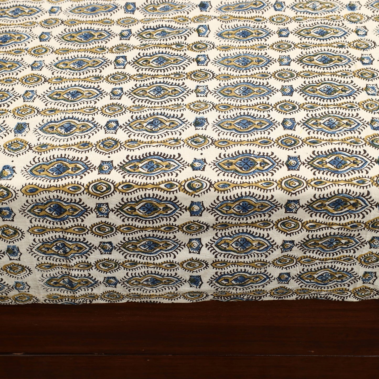 Beige - Patchwork Block Print Ajrakh Cotton Double Bed Sheet Set 04