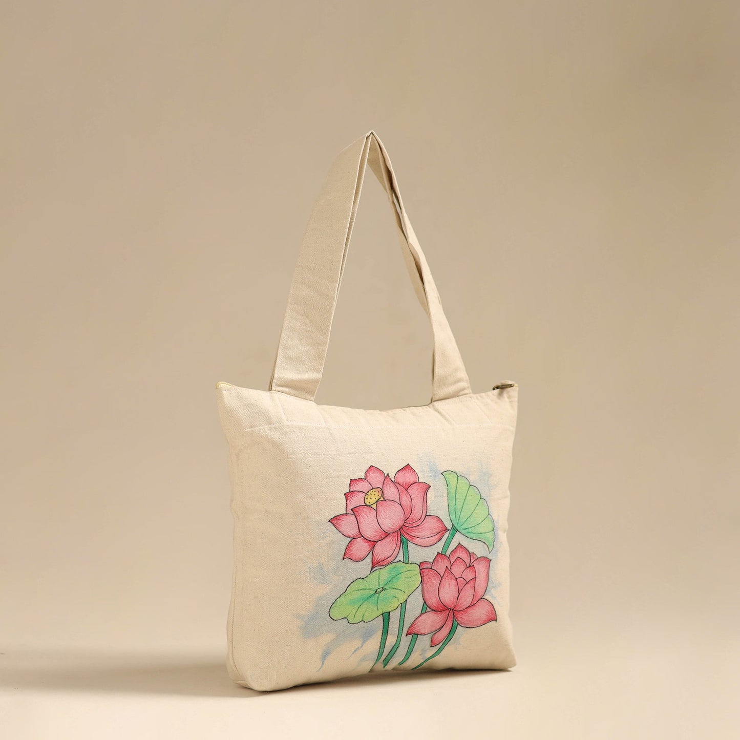 Beige Pattachitra Handpainted Shoulder Bag from Odisha