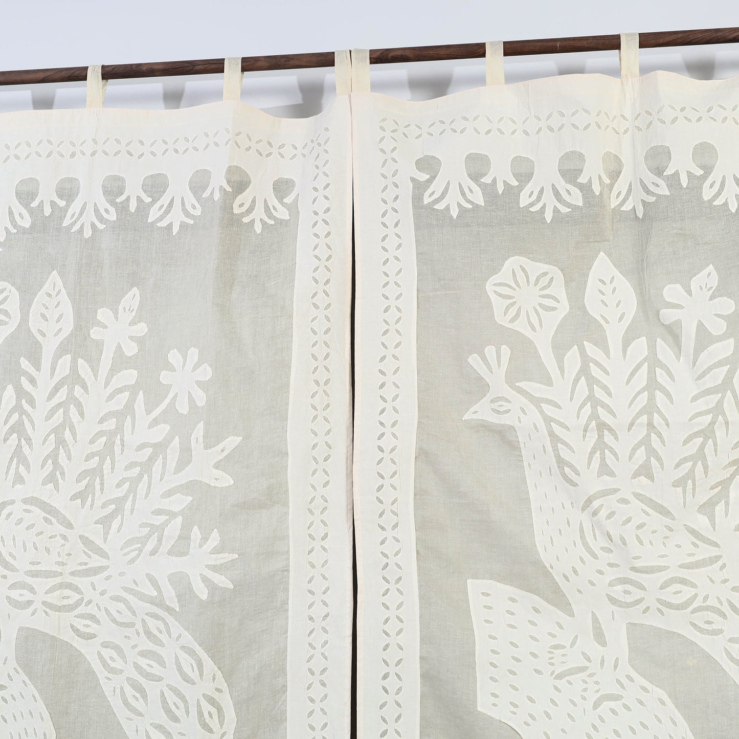 Beige Peacock Cutwork Cotton Barmer Applique Window Curtain