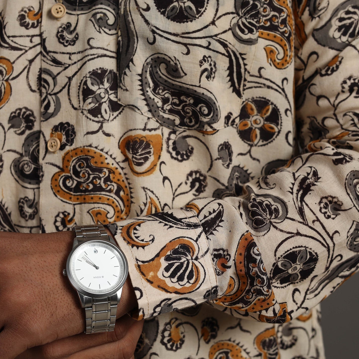 Buy Beige Pedana Block Print Cotton Men Kalamkari Shirt