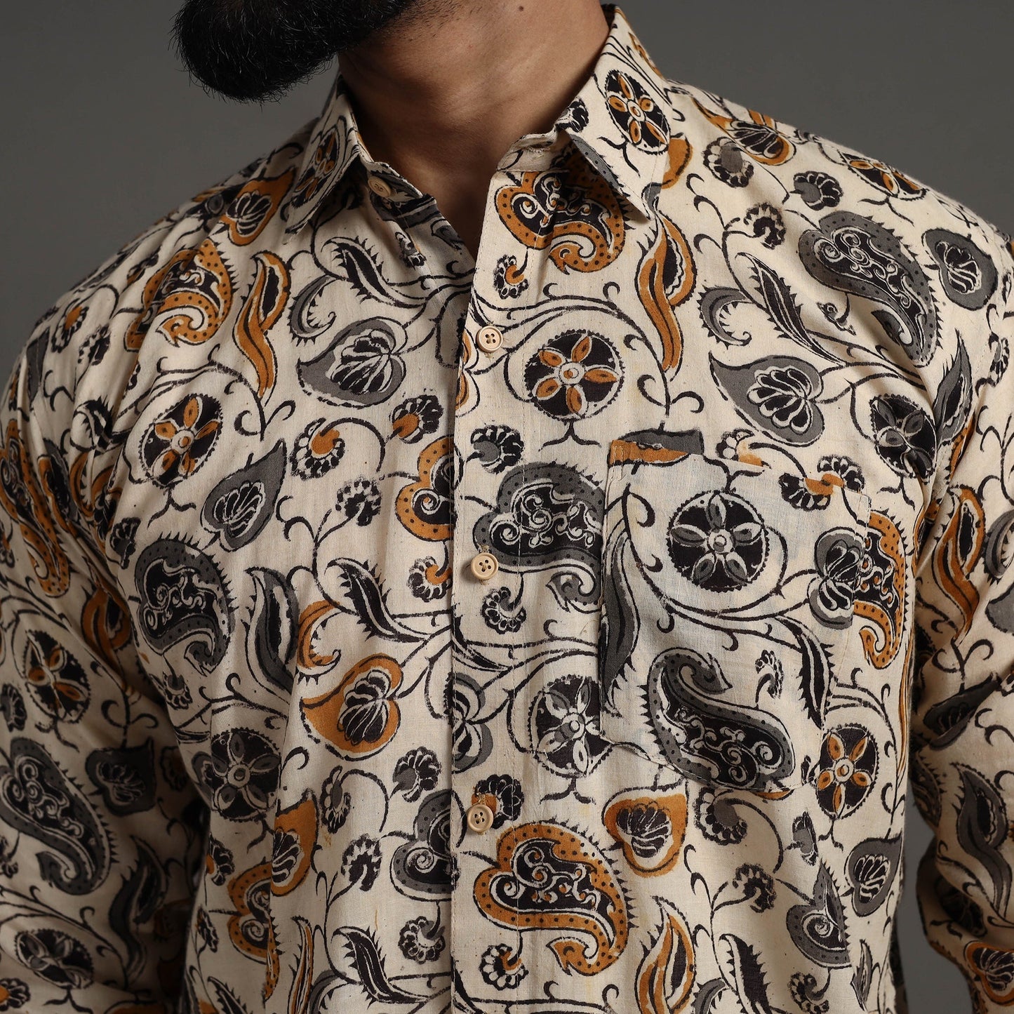 Buy Beige Pedana Block Print Cotton Men Kalamkari Shirt