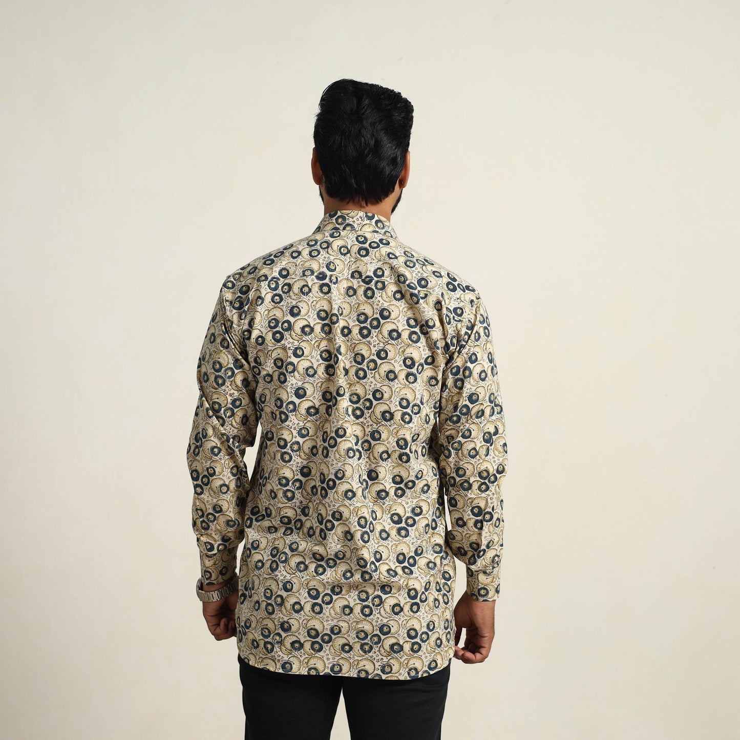 Beige Pedana Block Print Cotton Men Kalamkari Shirt