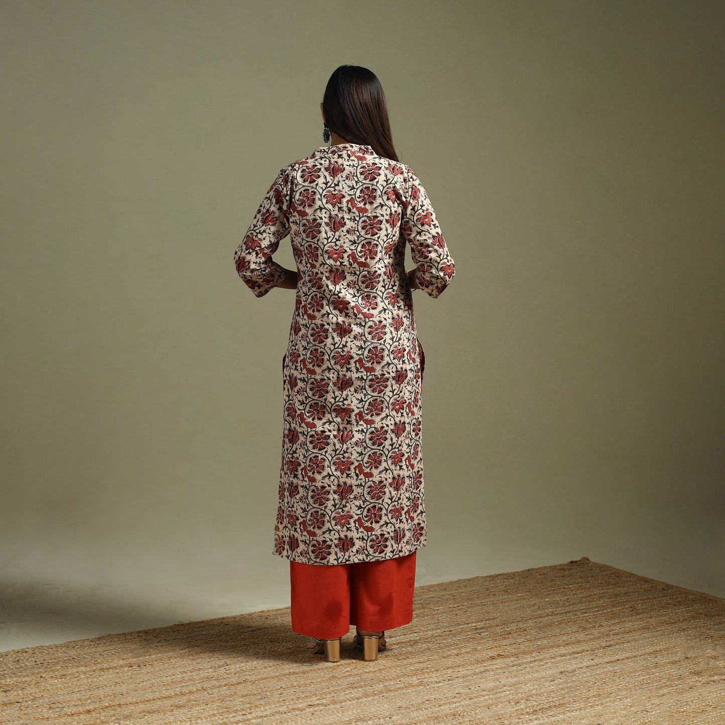 Beige - pedana natural dyed cotton straight kalamkari kurta