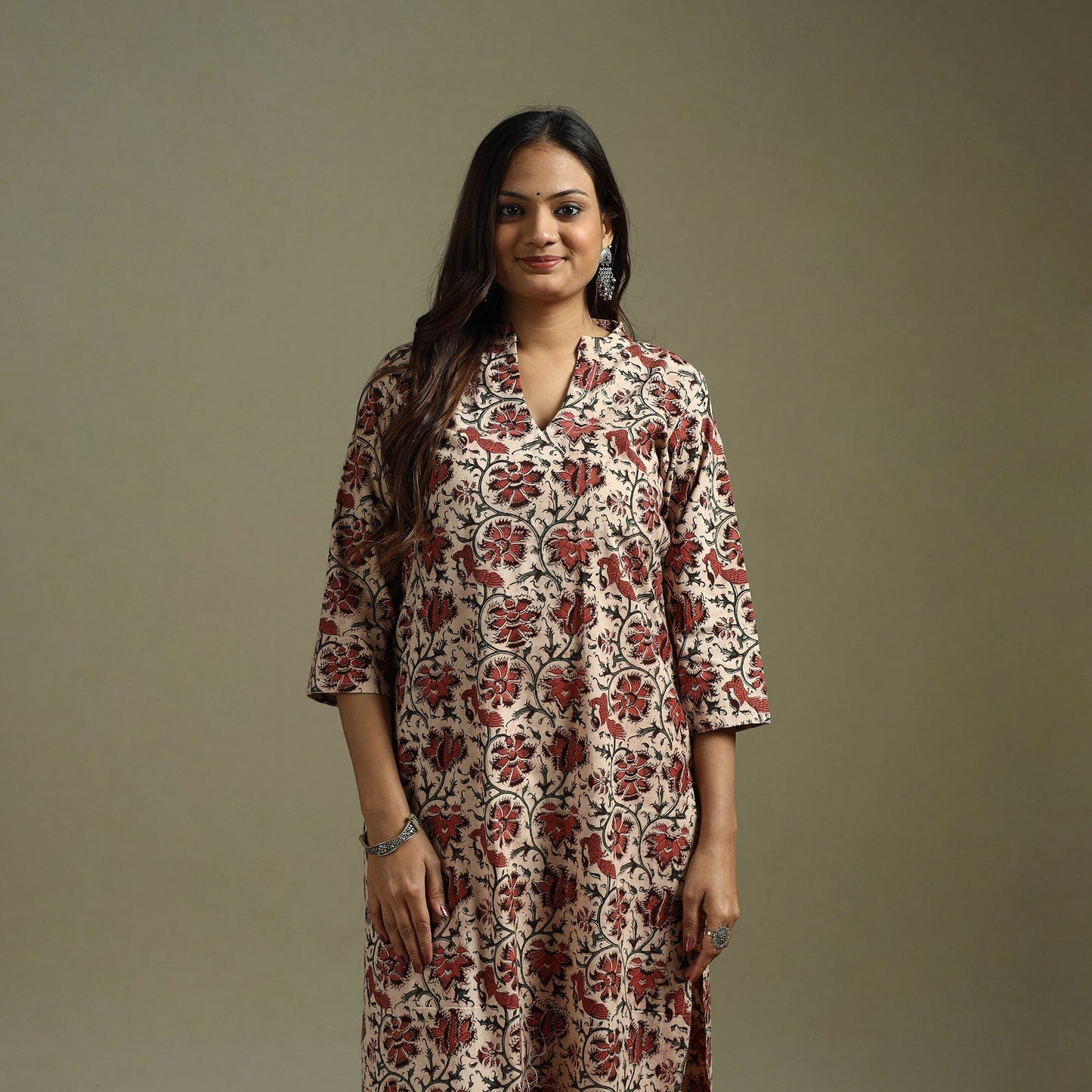Beige - pedana natural dyed cotton straight kalamkari kurta