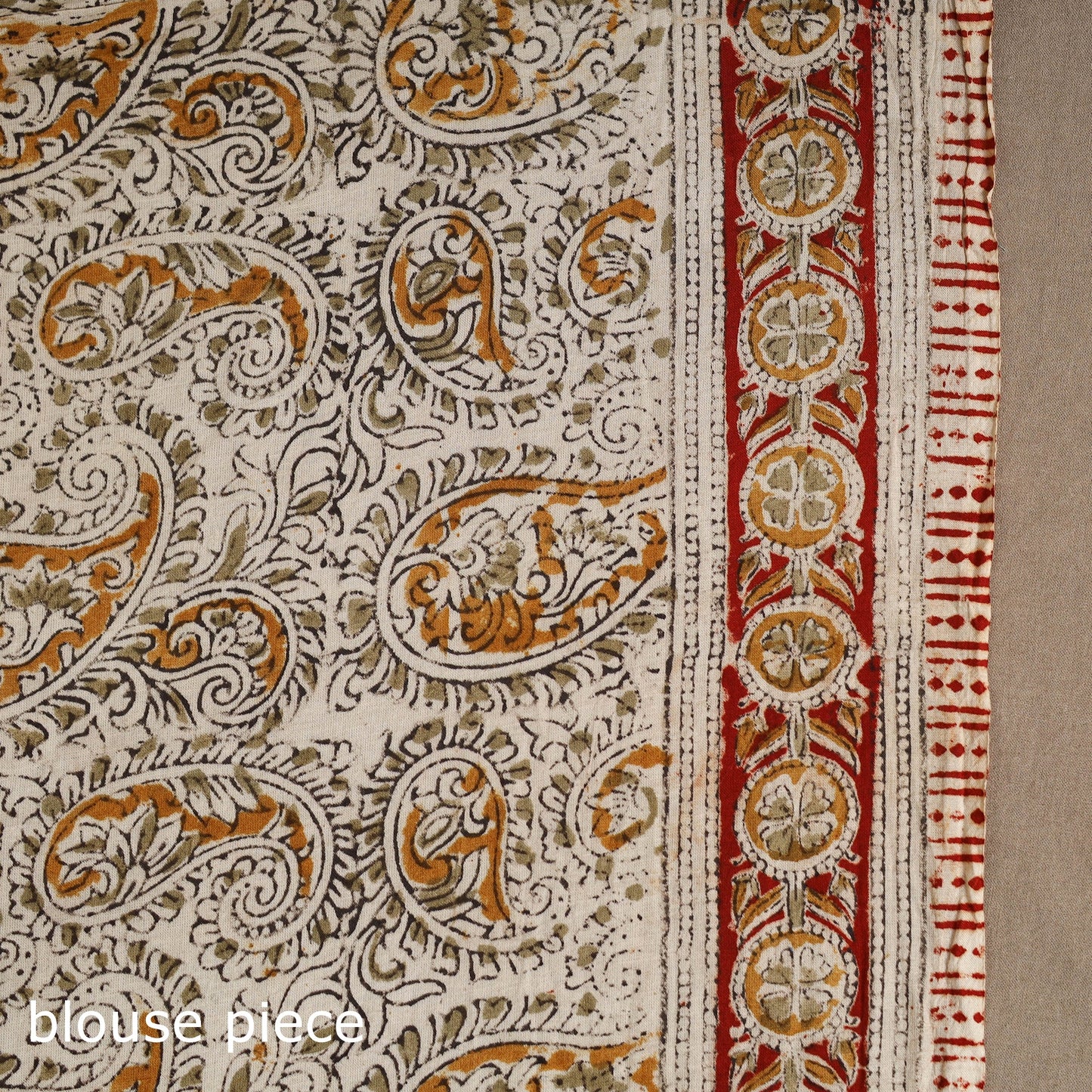 Beige Pedana Block Print Cotton Kalamkari Saree