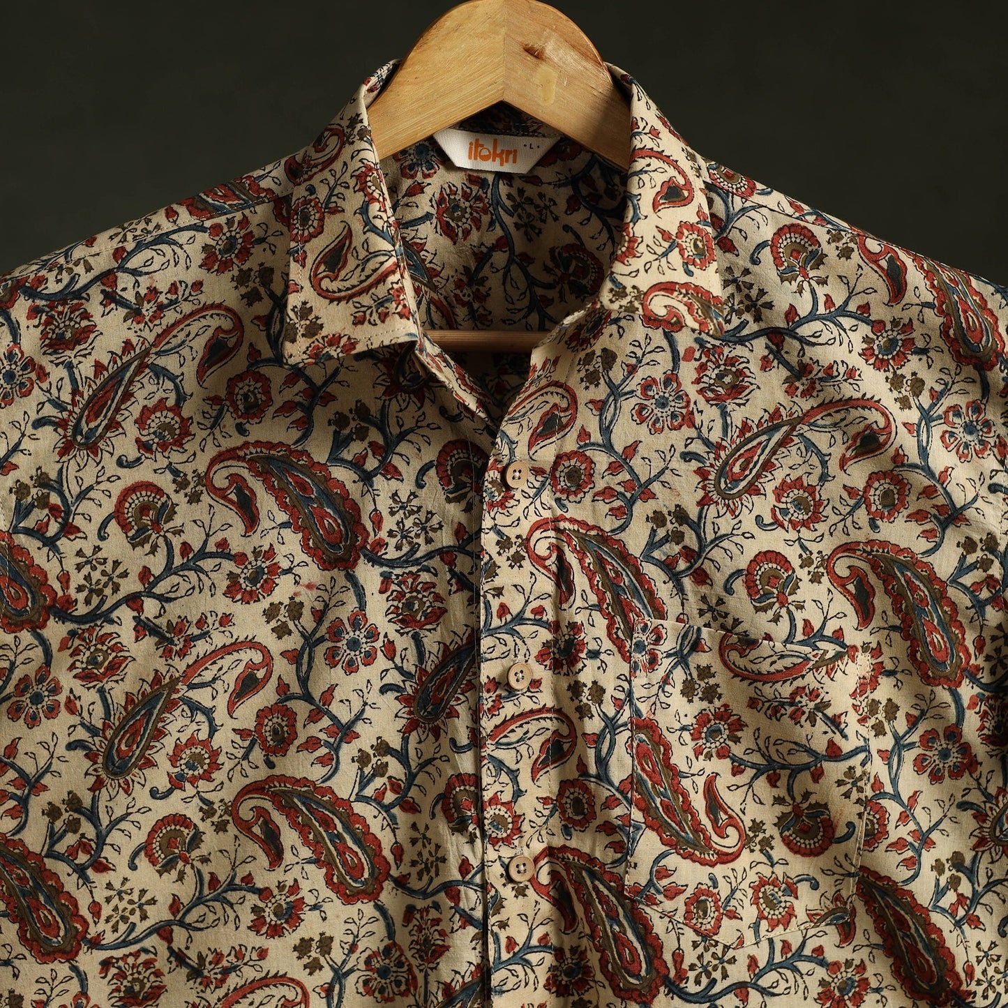 Pedana hand block print natural dyed cotton half sleeve men
