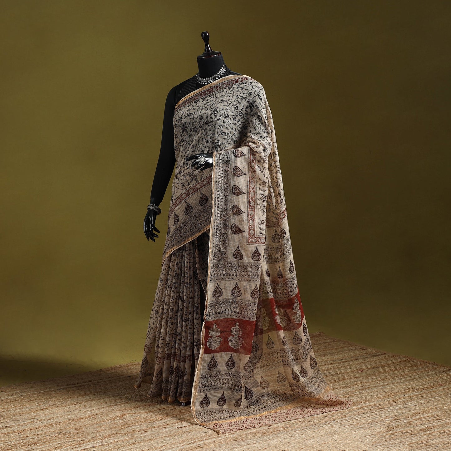 Pedana hand block print natural dyed kota doria cotton