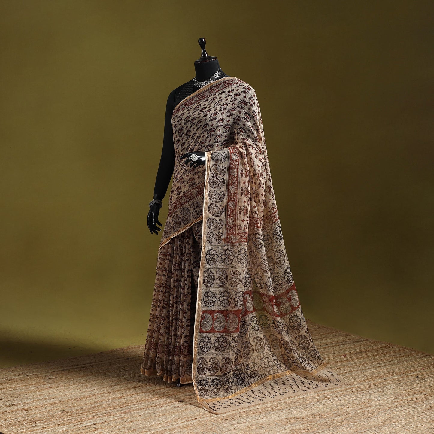 Pedana hand block print natural dyed kota doria cotton