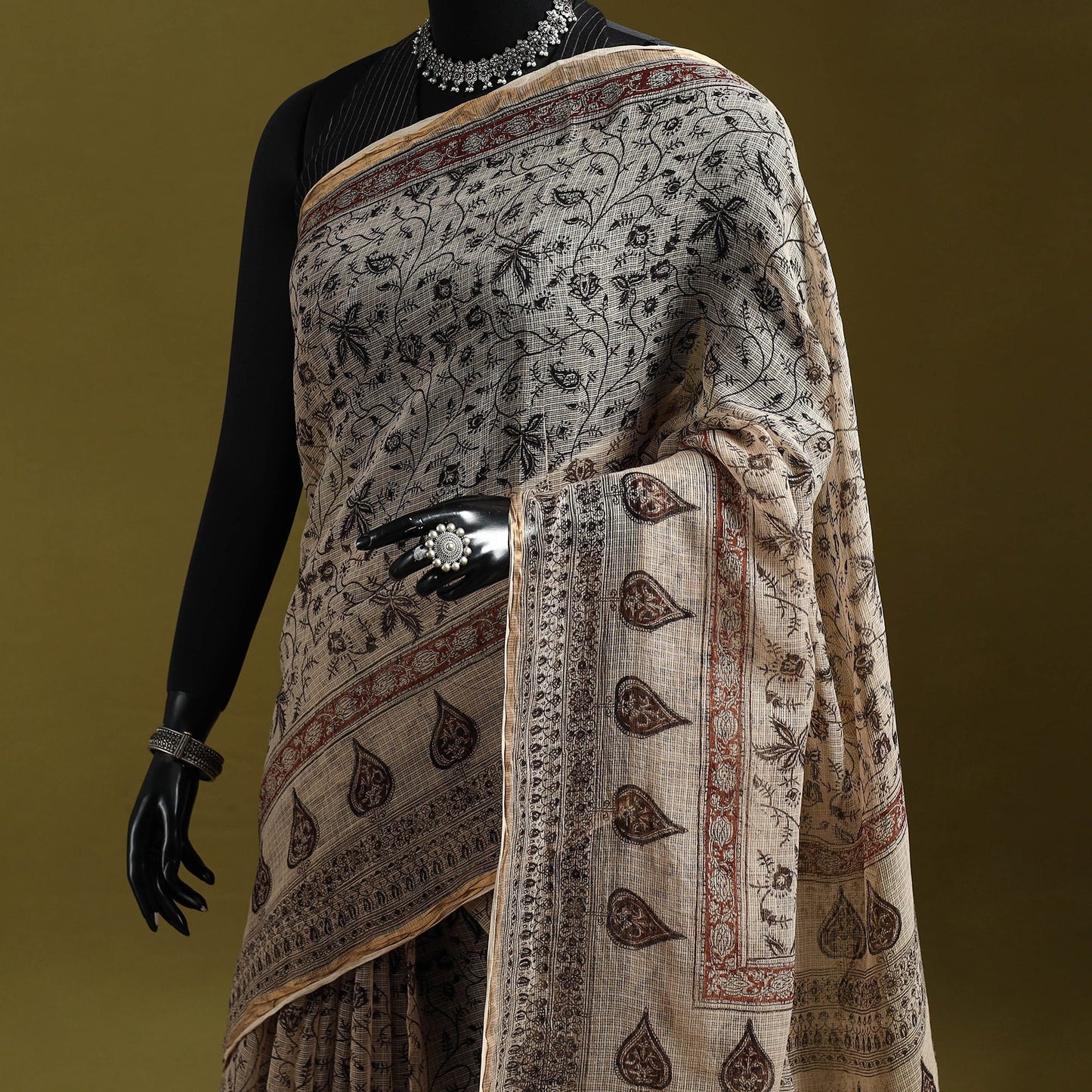 Pedana hand block print natural dyed kota doria cotton